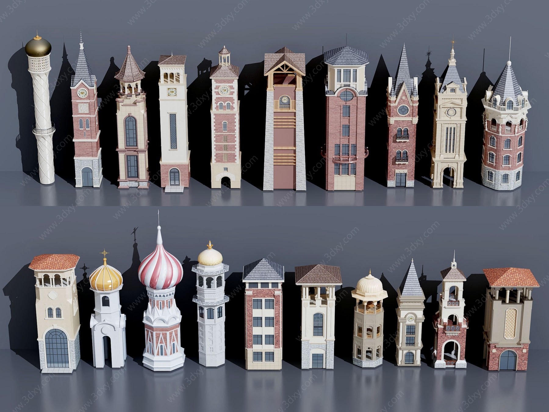欧式塔楼钟楼3D模型
