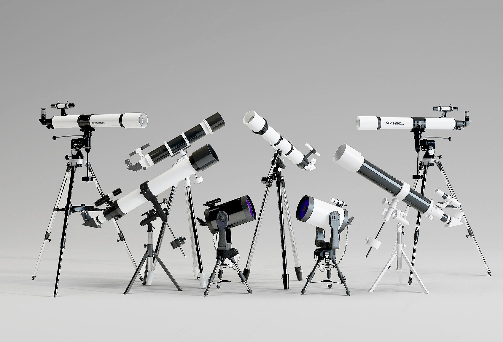 现代天文望远镜组合3D模型