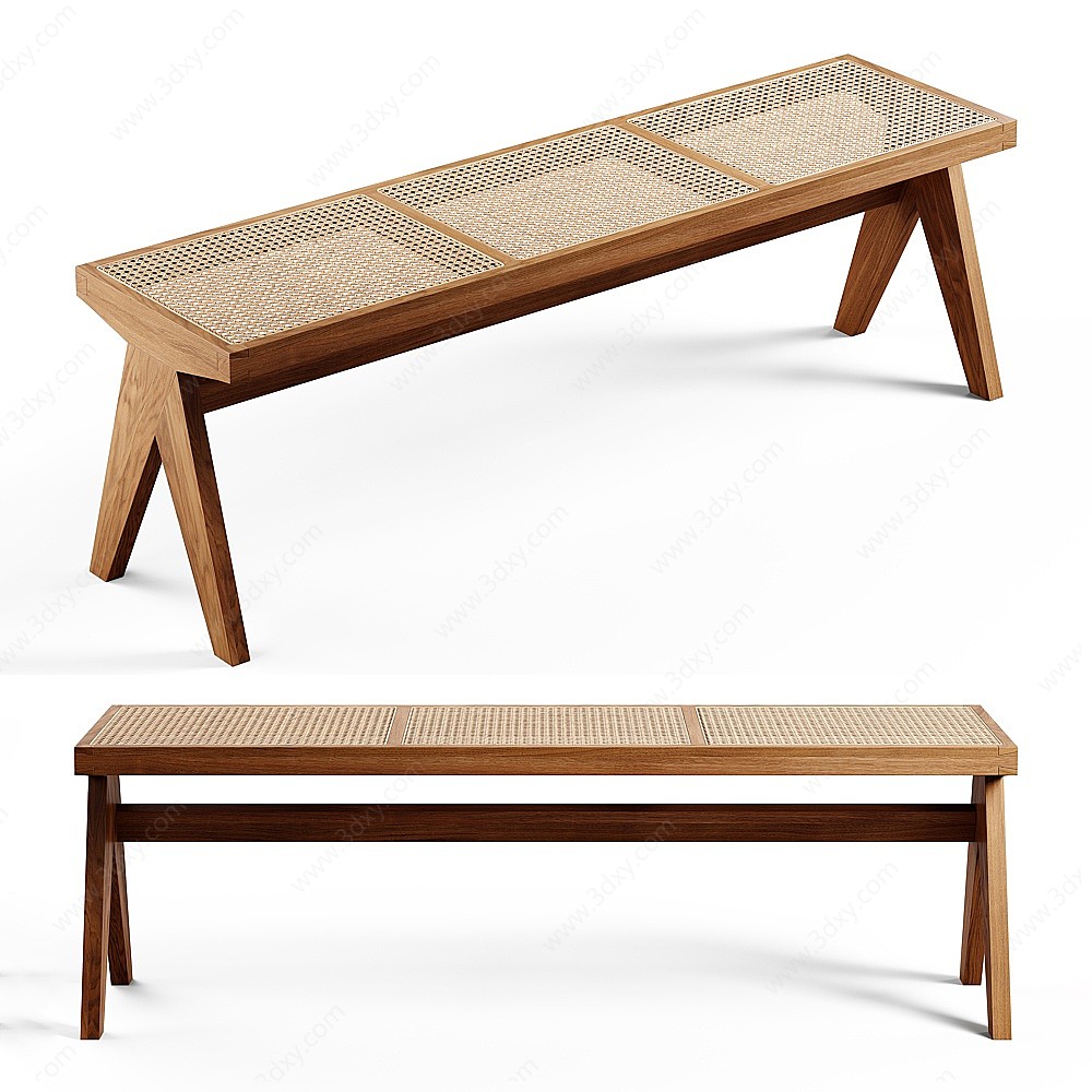 镂空木长凳3D模型