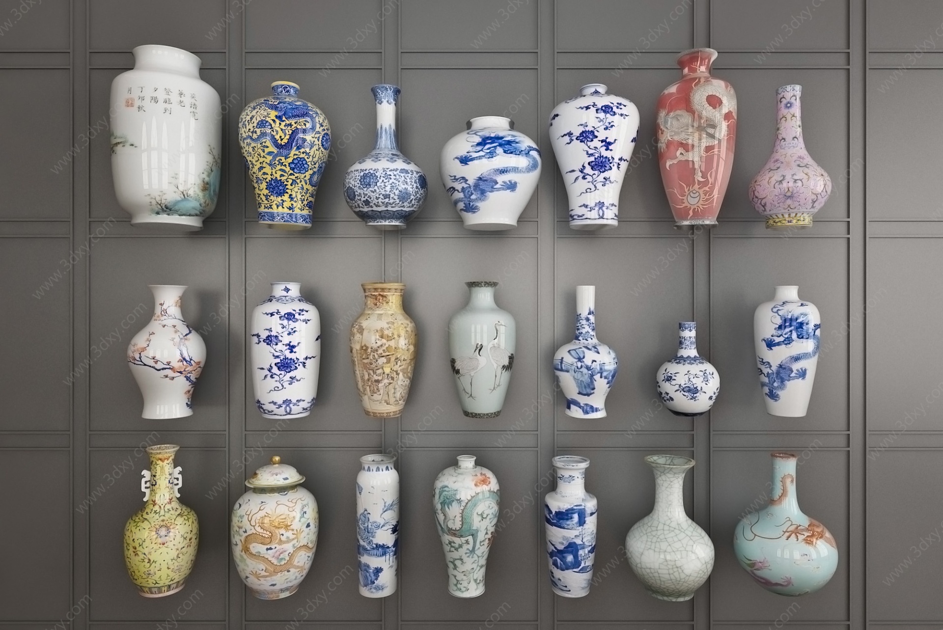 新中式瓷器花瓶3D模型