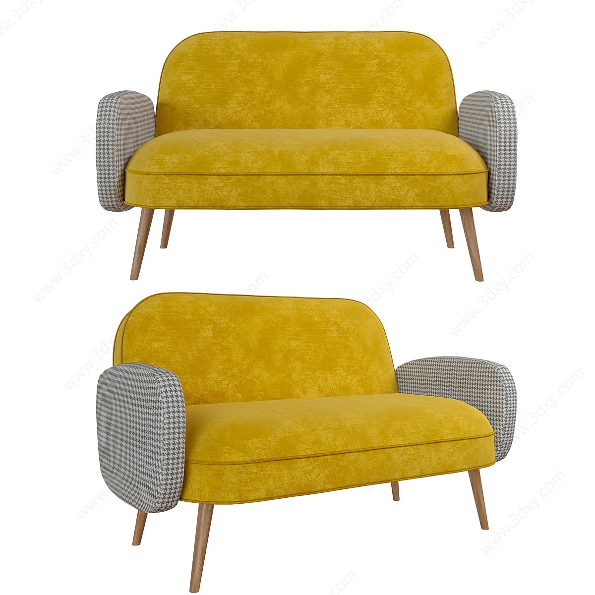 现代格纹扶手黄沙发3D模型