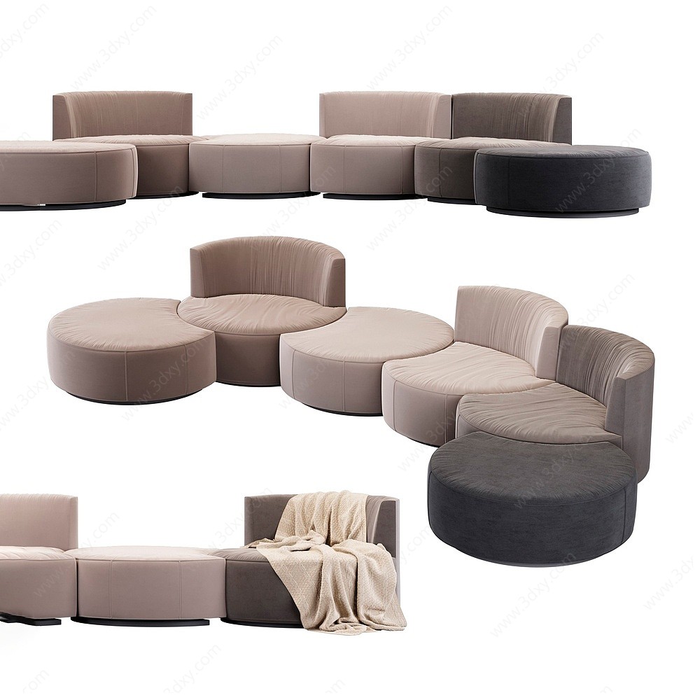 现代毛毛虫弧形沙发3D模型