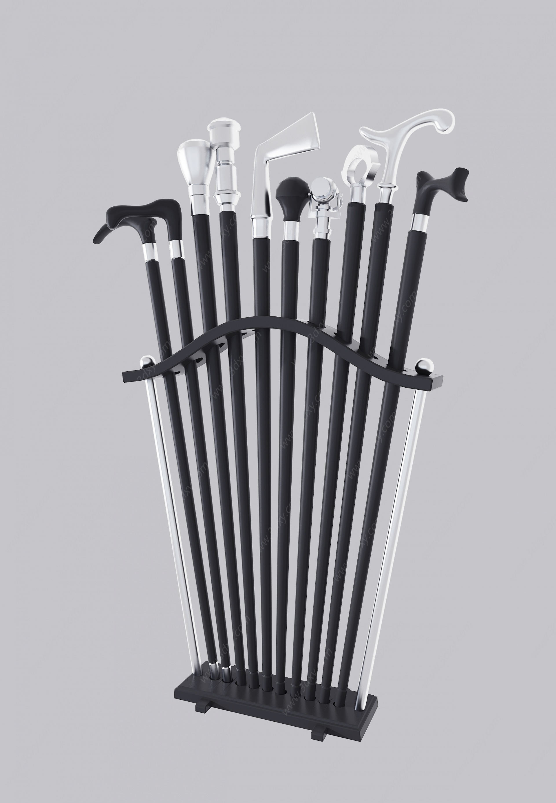 现代金属拐杖架3D模型