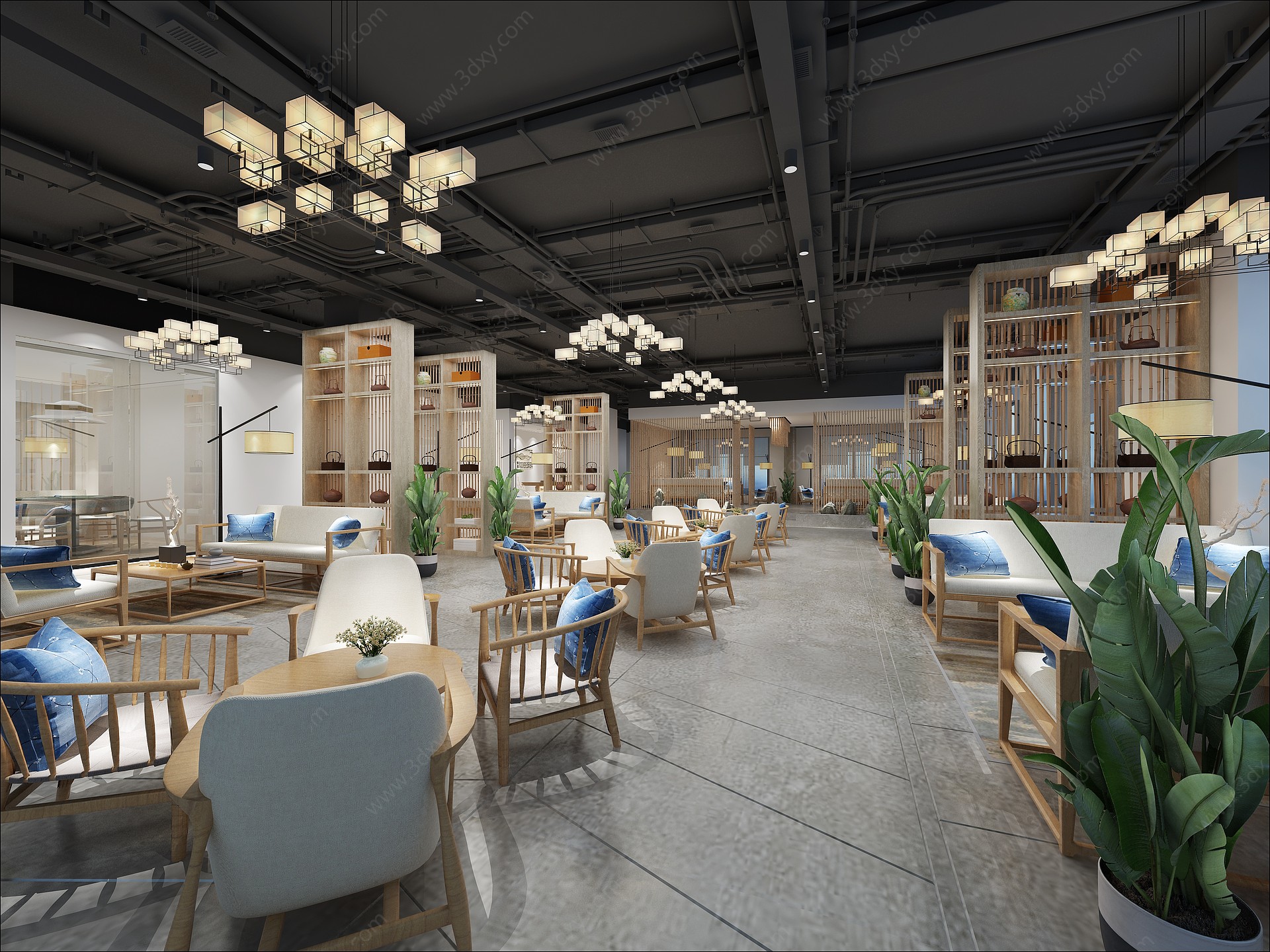 新中式餐厅茶室前台3D模型