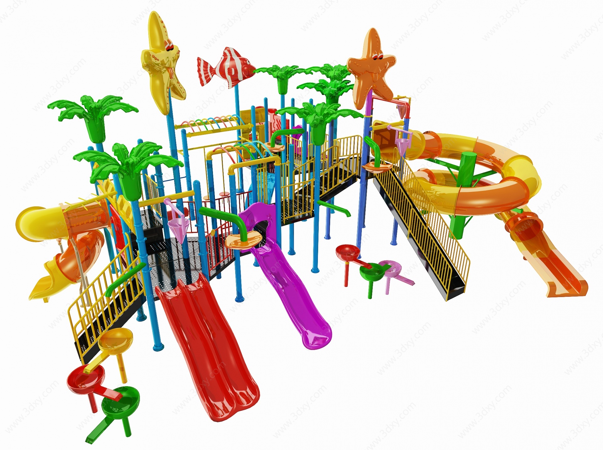 现代儿童滑梯游乐设备器材3D模型