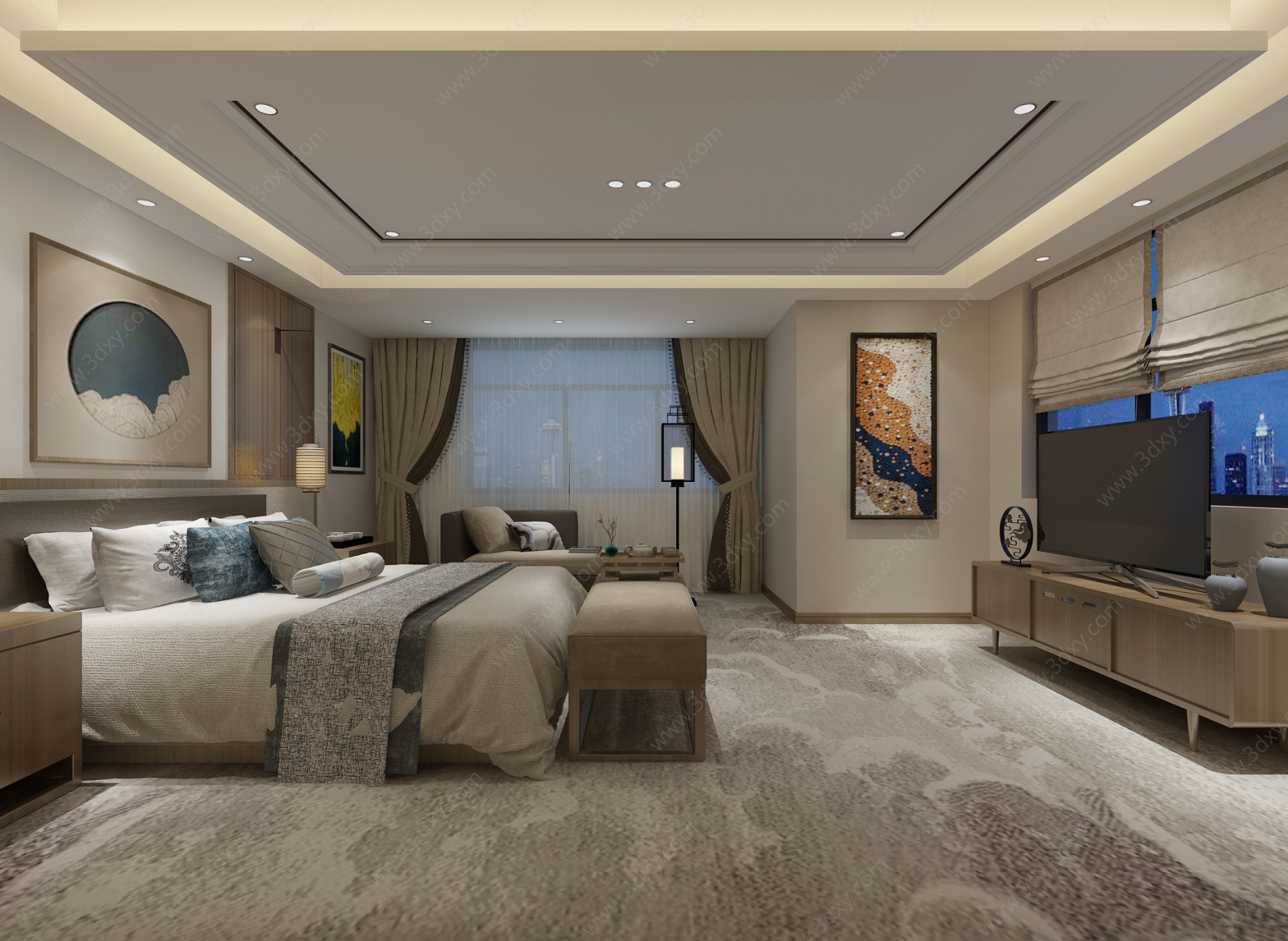 新中式酒店包间3D模型