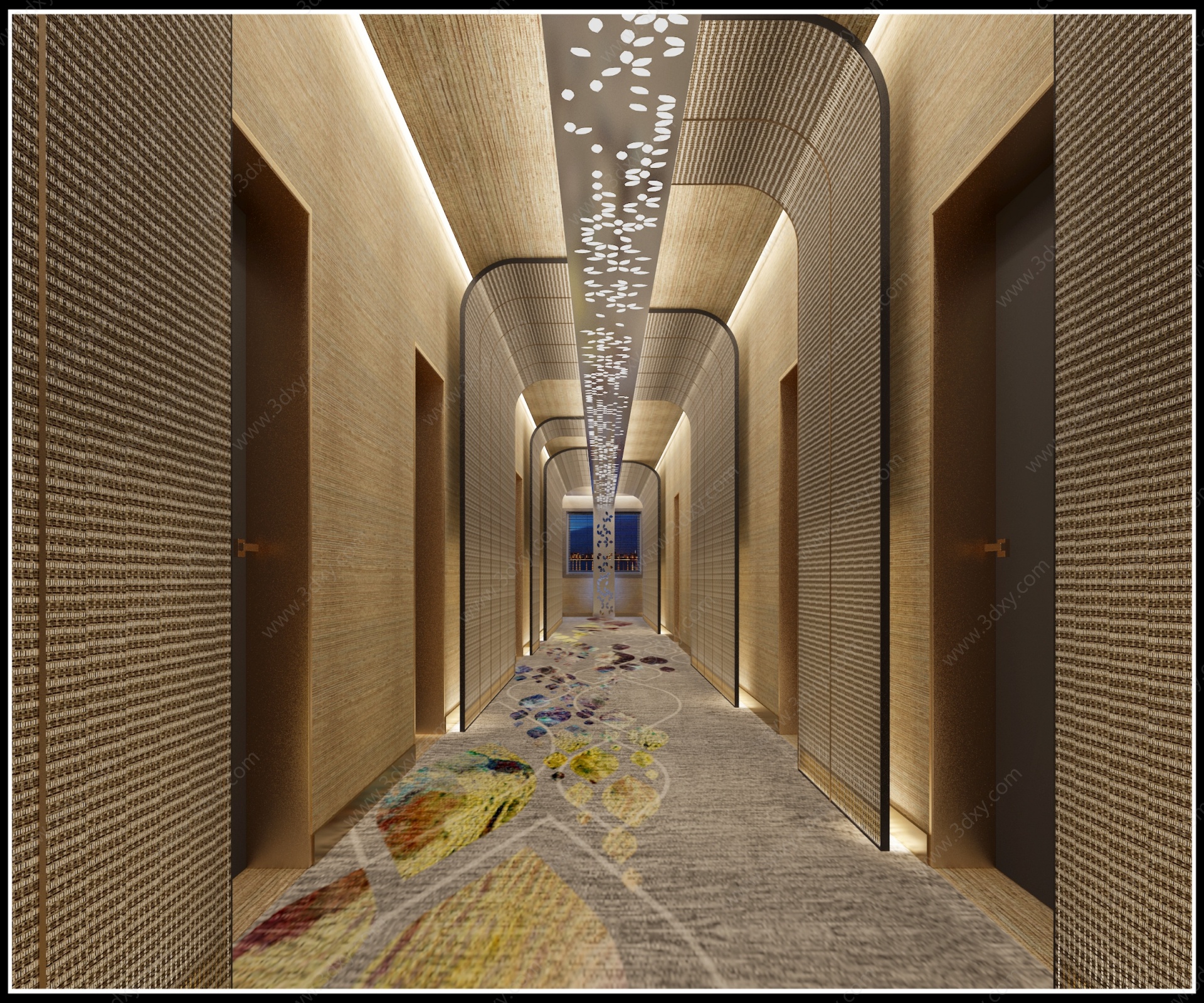 新中式宾馆客房过道3D模型