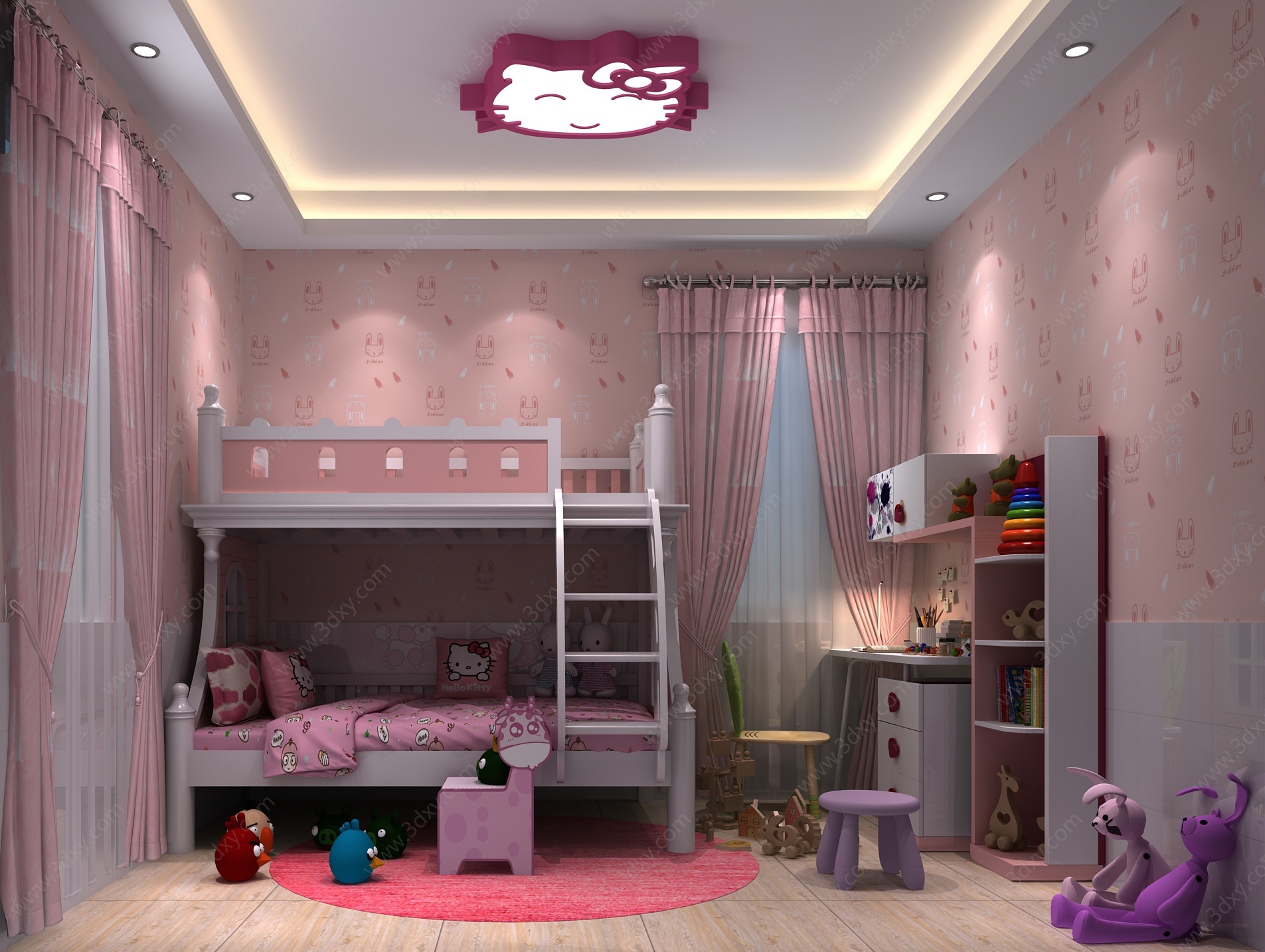 粉色现代儿童房3D模型