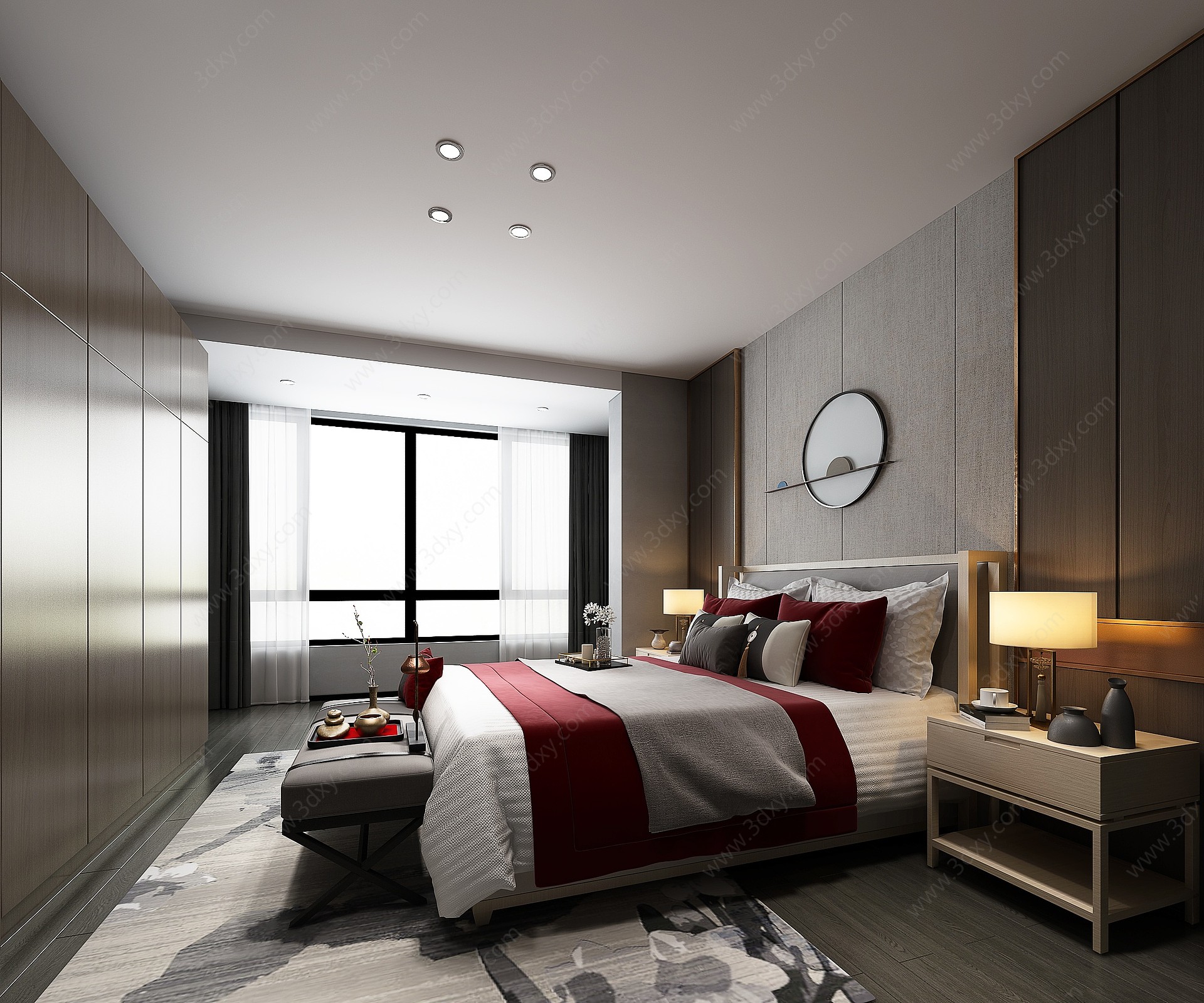 现代床背景卧室3D模型