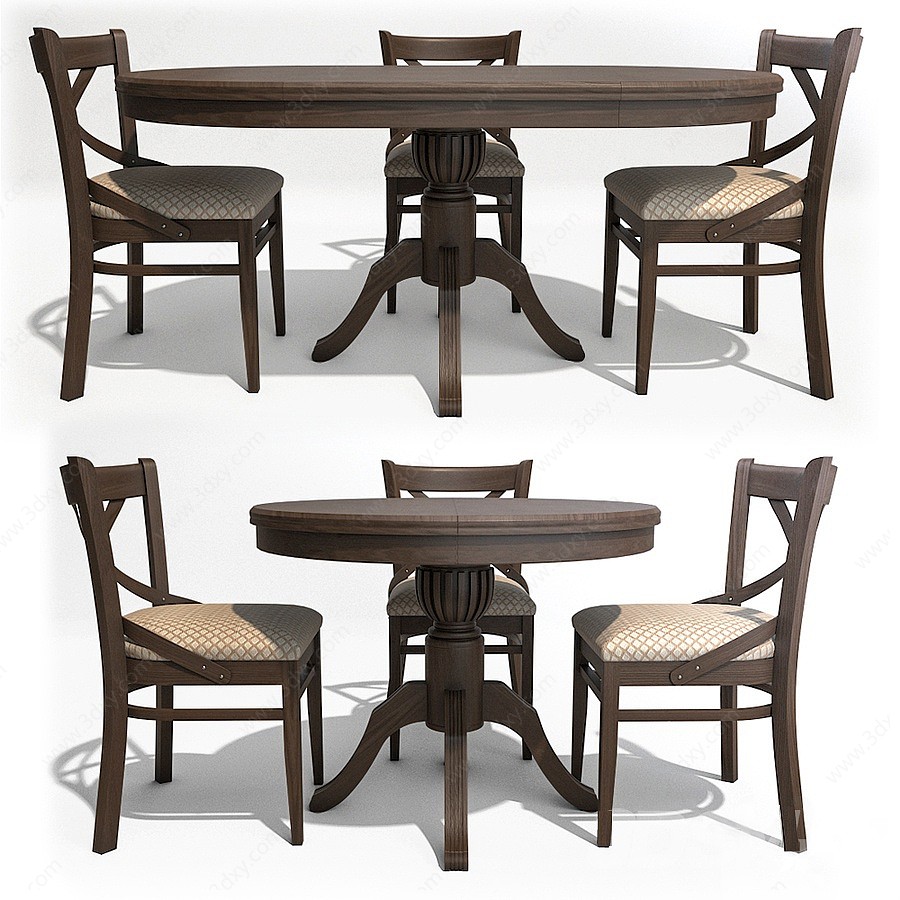 欧式美式餐桌椅3D模型