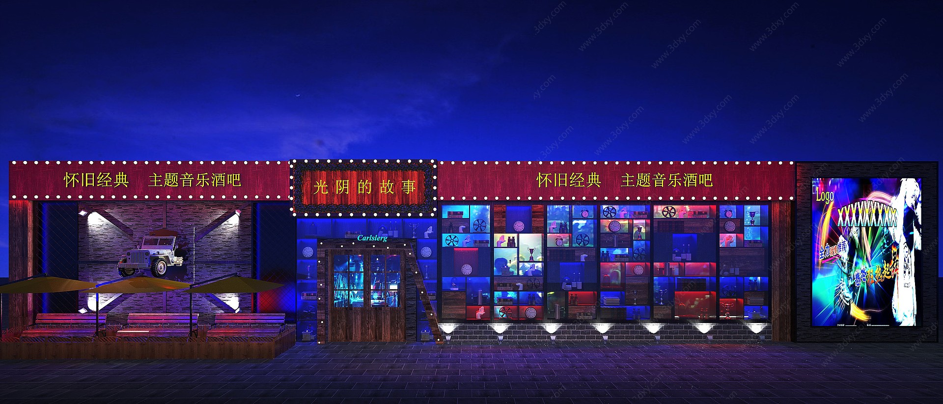 工业风主题音乐酒吧门头3D模型