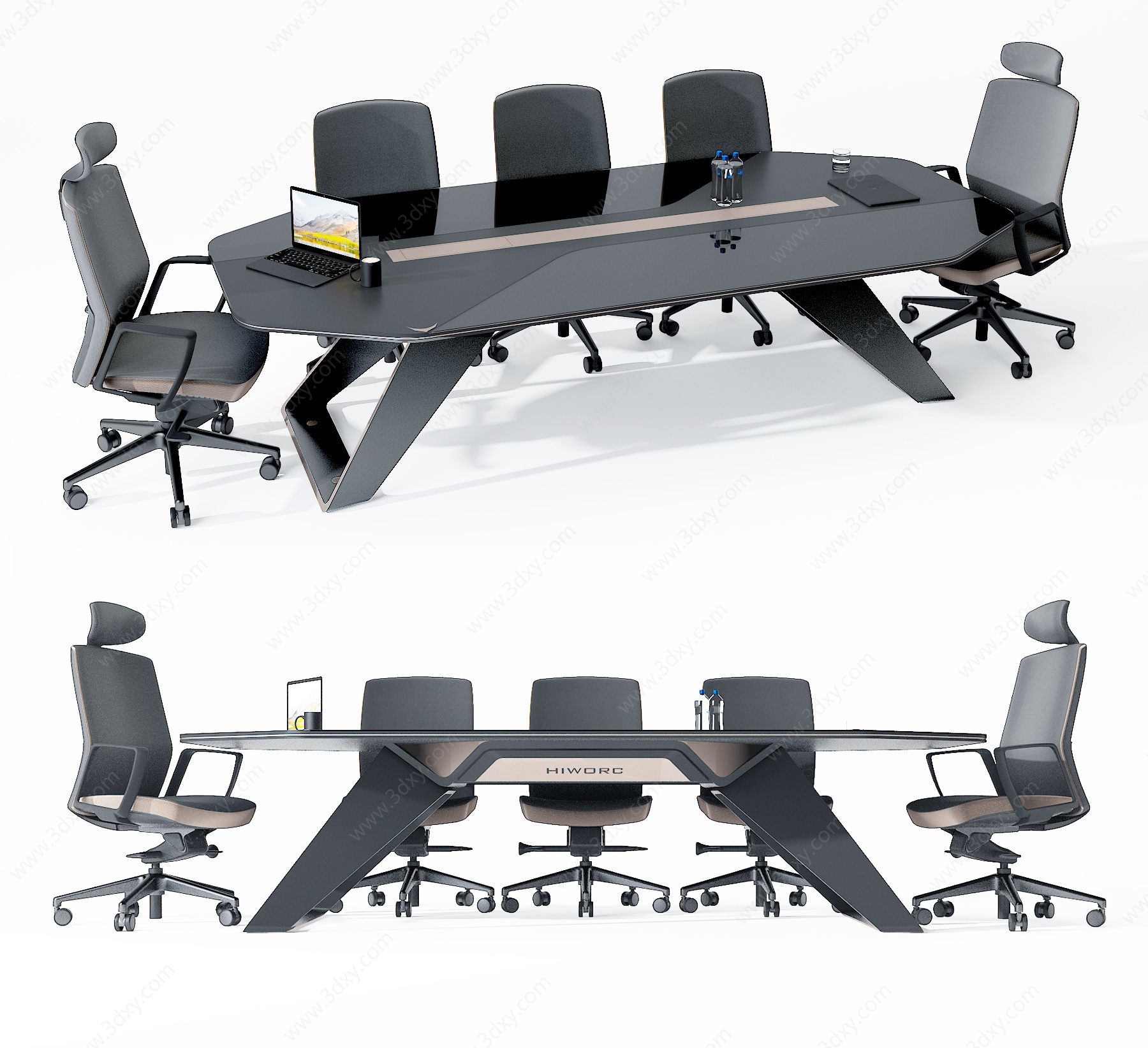 现代多边形会议桌椅3D模型