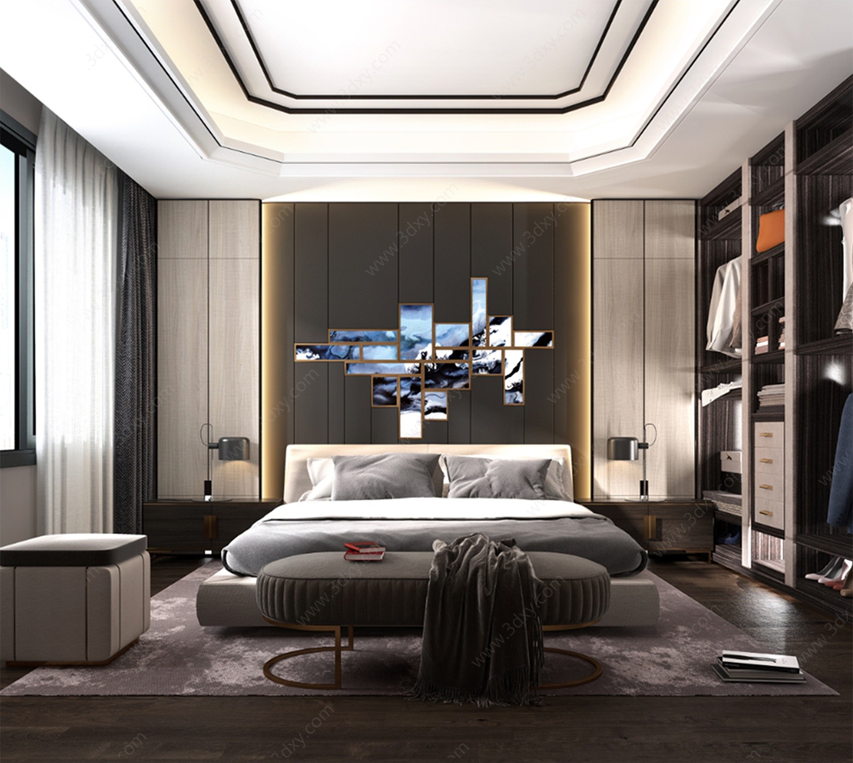 现代卧室双3D模型