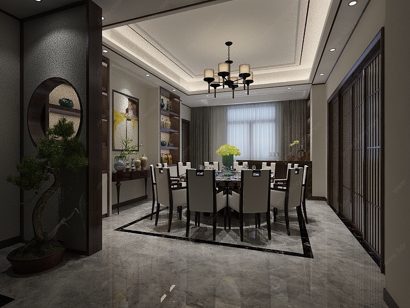 中式厅餐3D模型