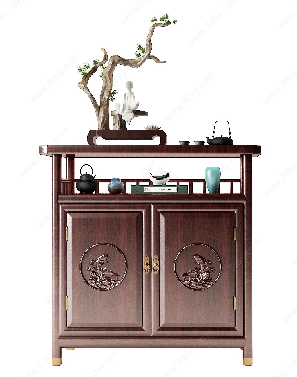 新中式红木茶柜边柜3D模型