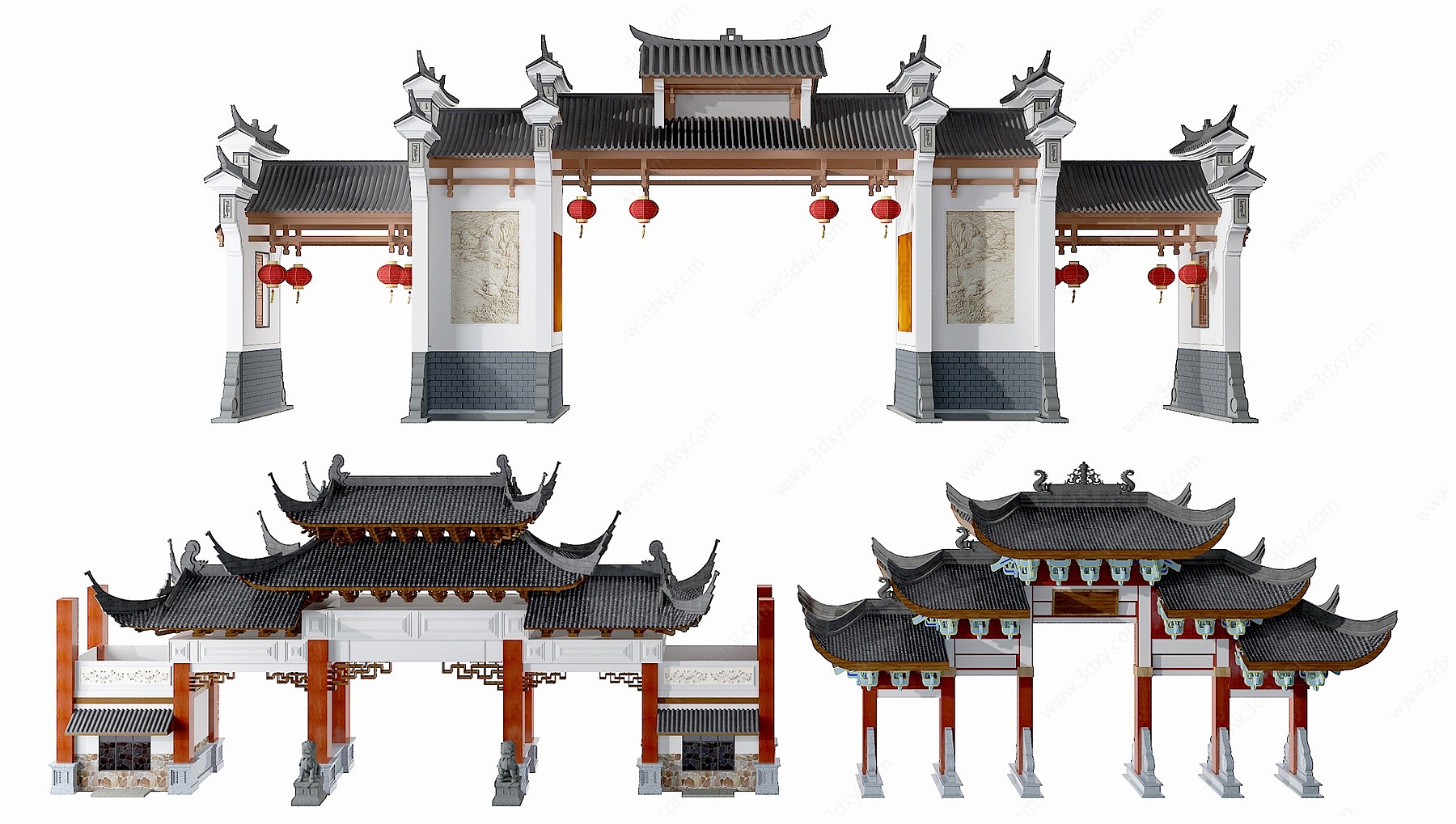 中式古建牌坊门楼入口3D模型