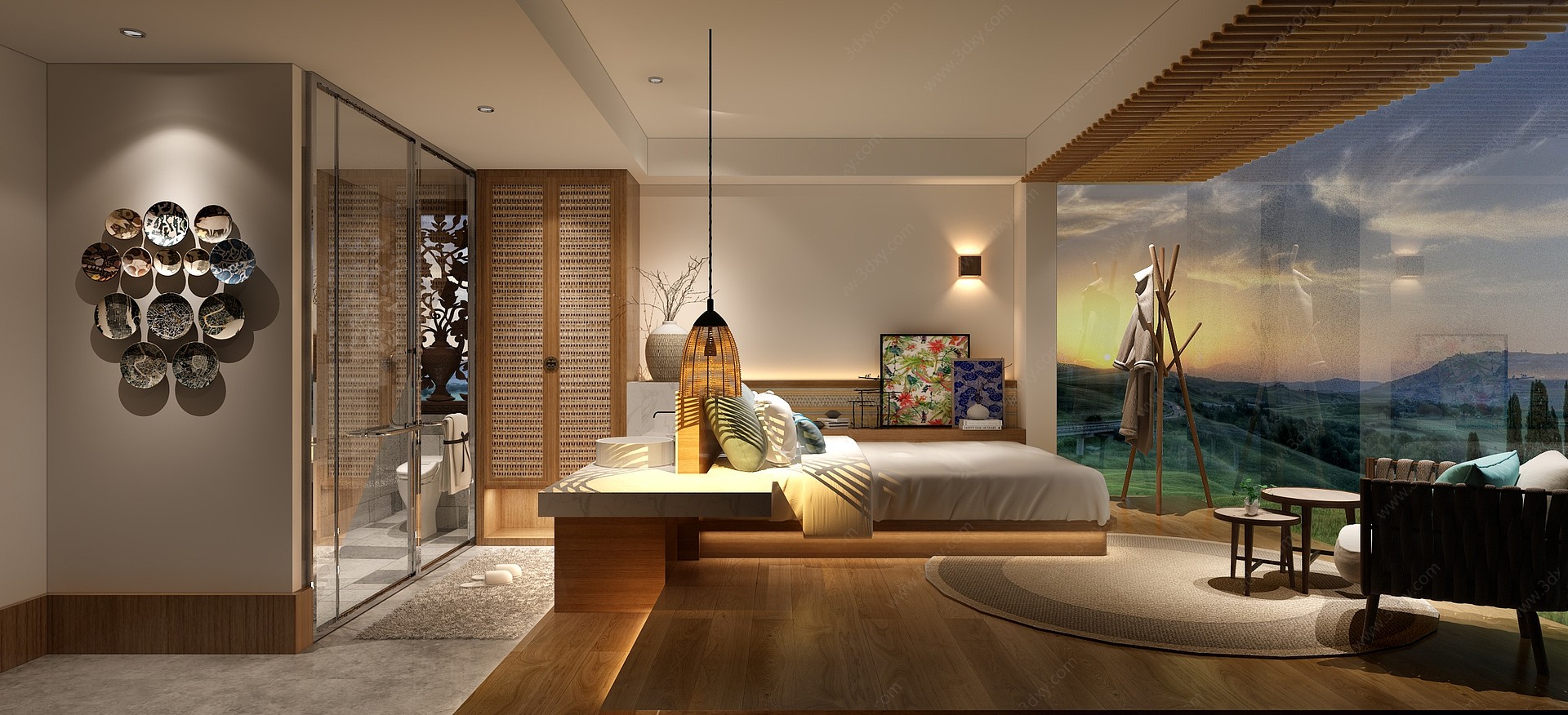 现代民宿卧室3D模型