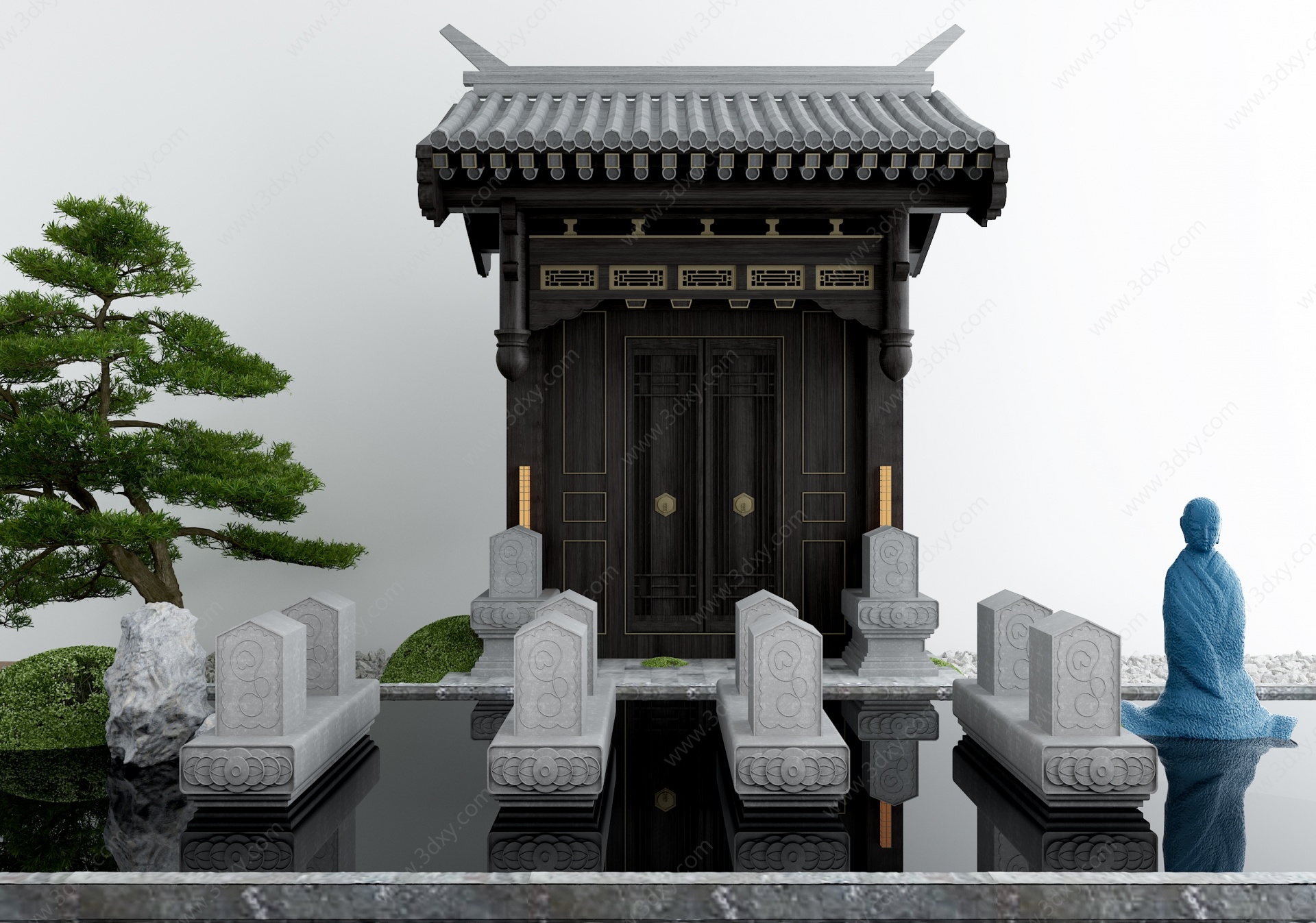 中式禅意庭院景观小品3D模型