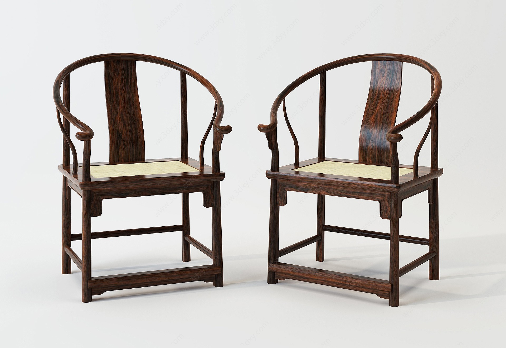 中式古典实木扶手椅3D模型
