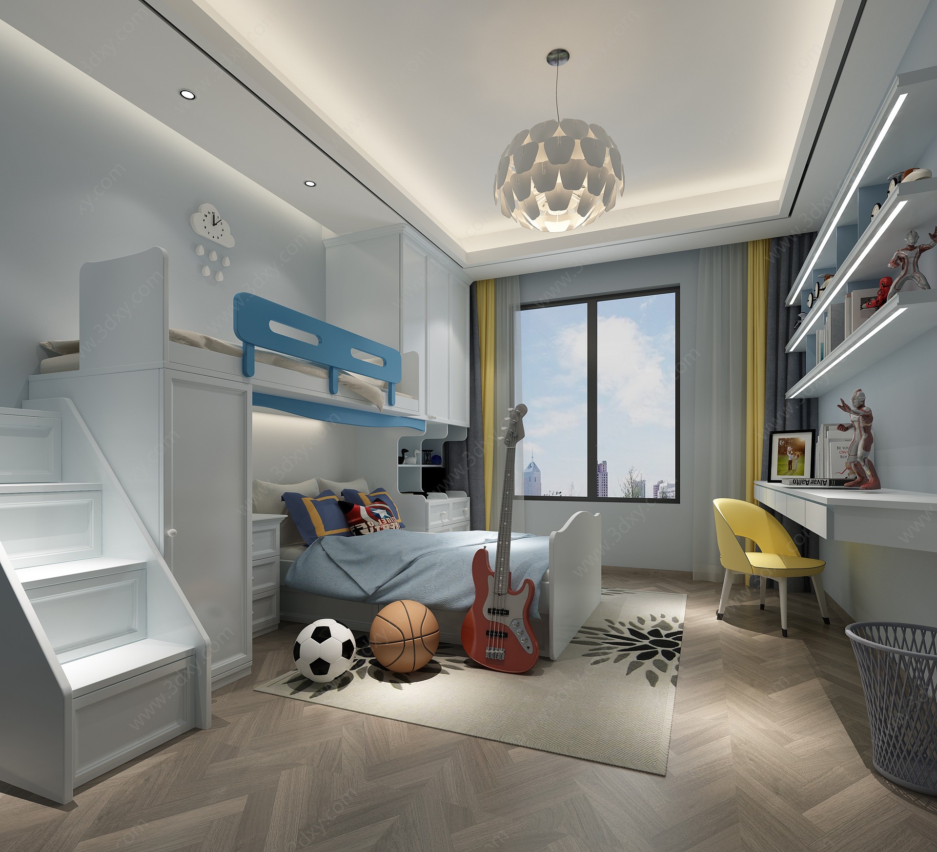 现代男孩房卧室3D模型