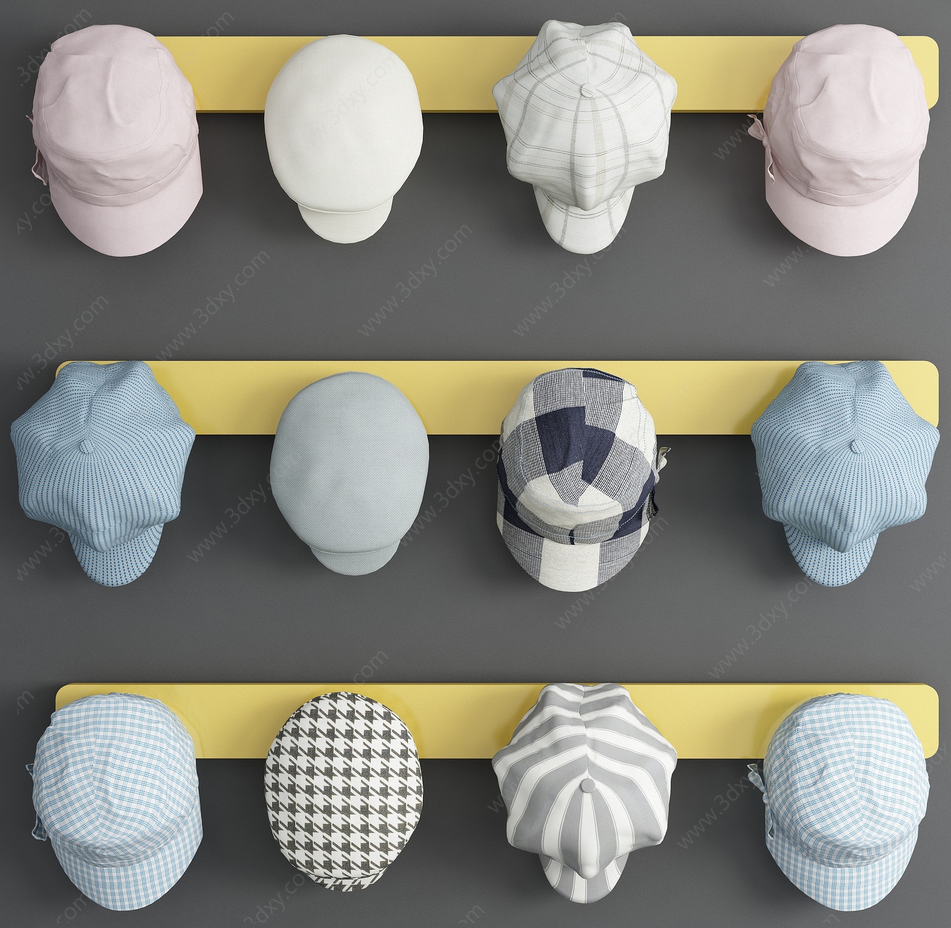 现代儿童帽子展示架3D模型
