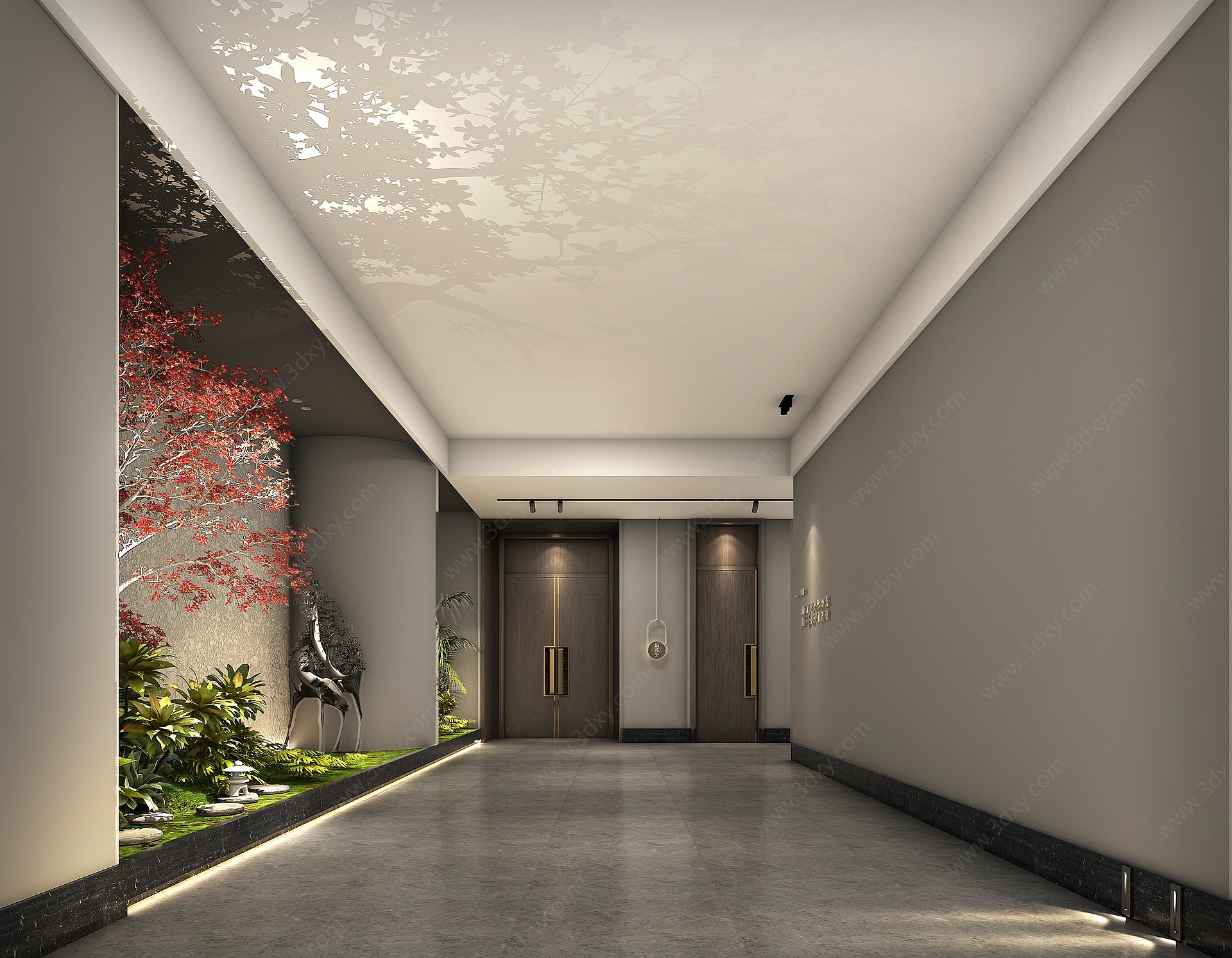 新中式酒店景观过道3D模型