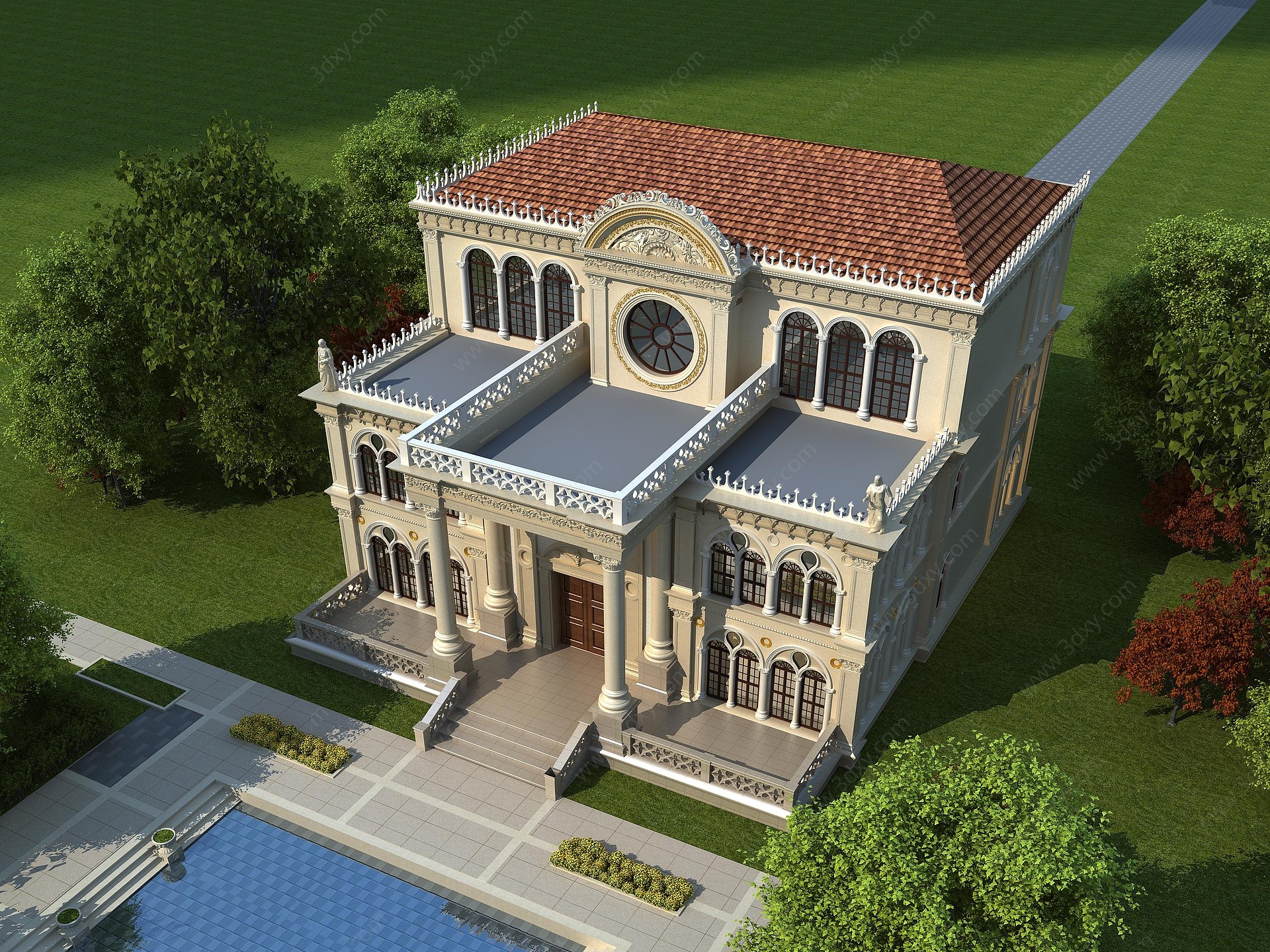 三层露台别墅3D模型