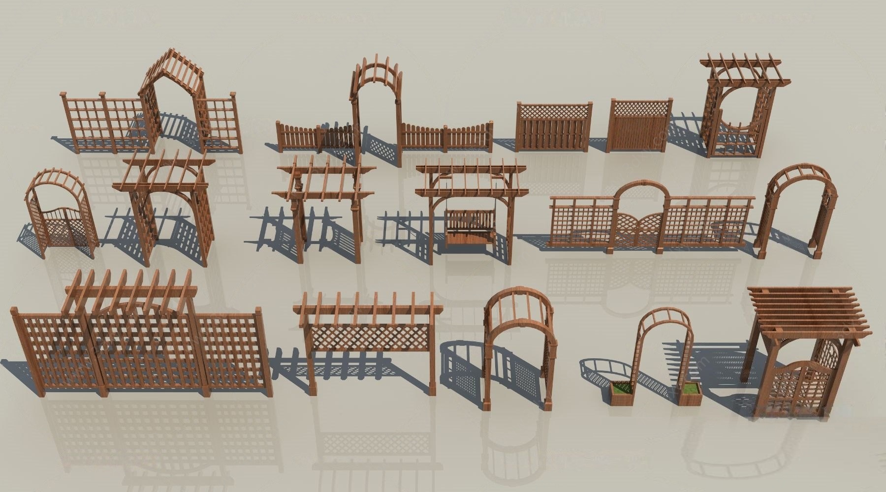 中式木拱门木秋千3D模型