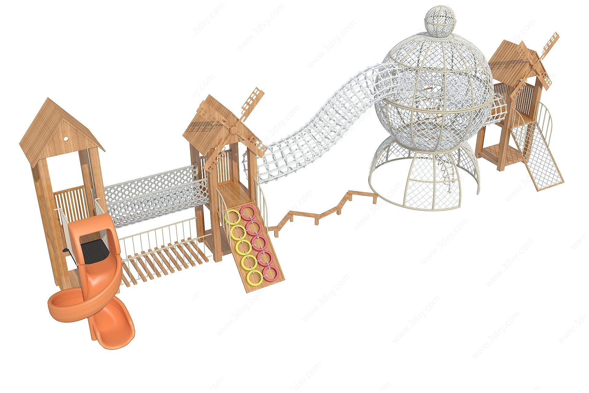 木质滑梯儿童乐园3D模型