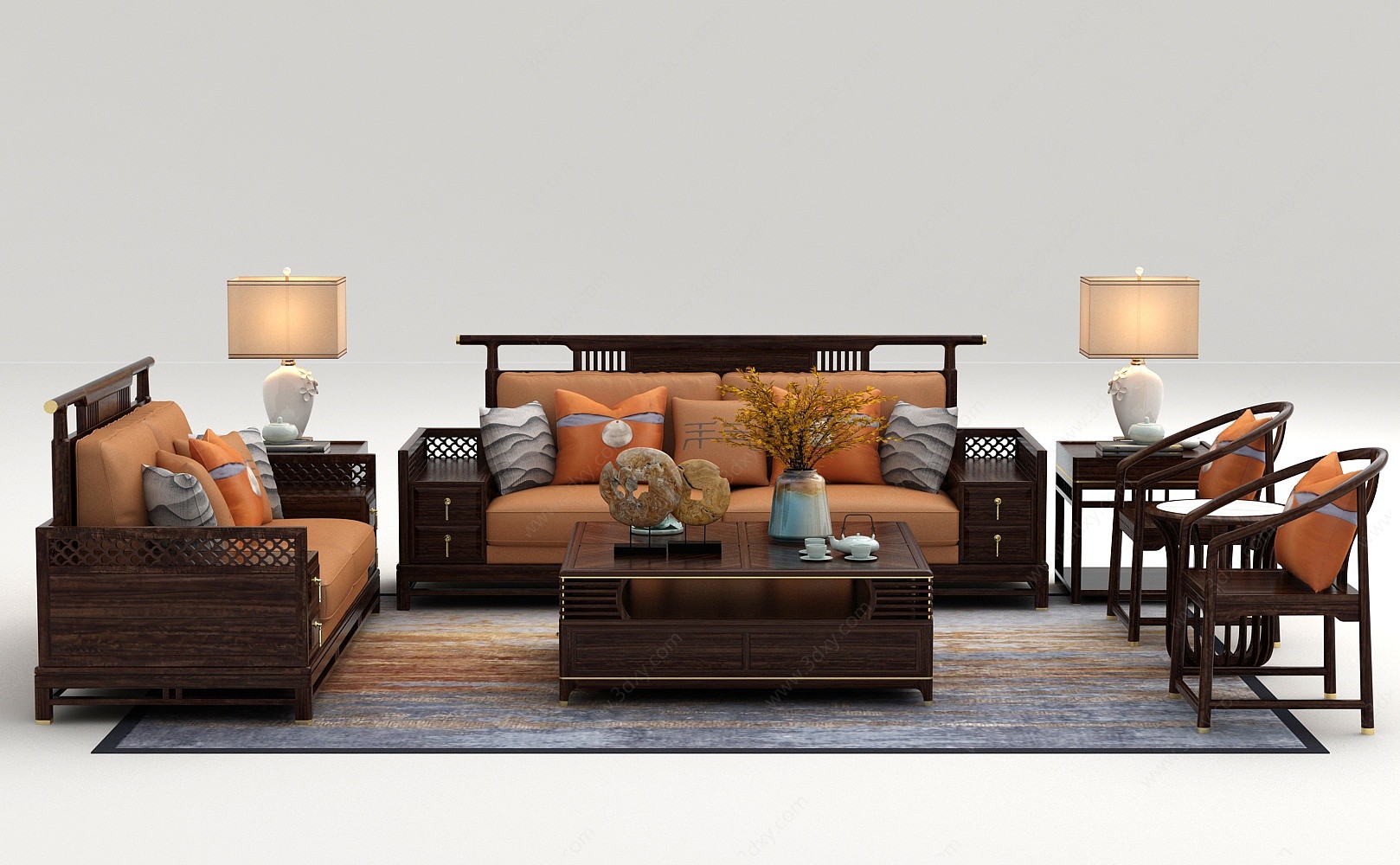 集美新中式沙发组合3D模型