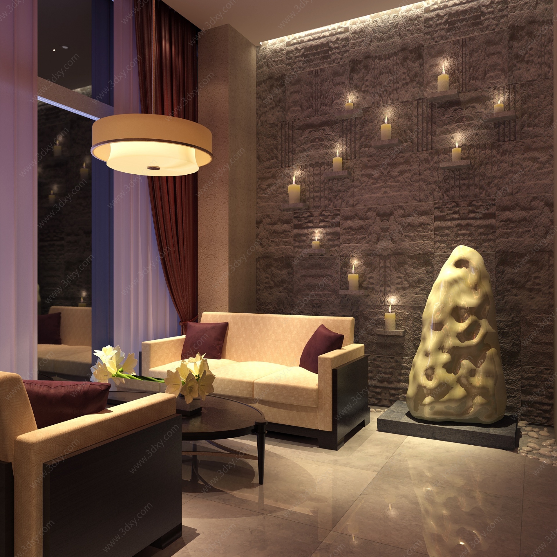现代spa会所酒店沙发区3D模型