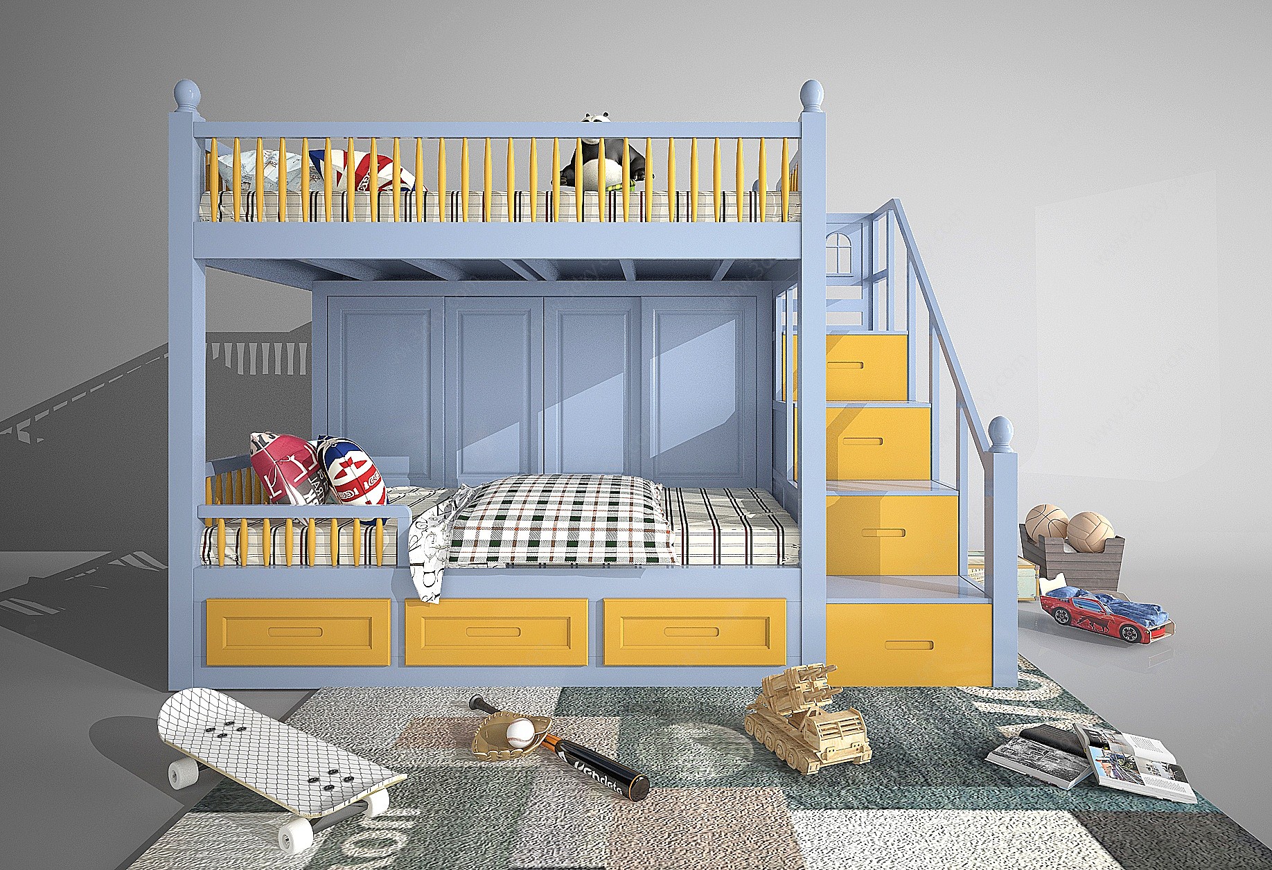 美式欧式上下铺儿童床3D模型