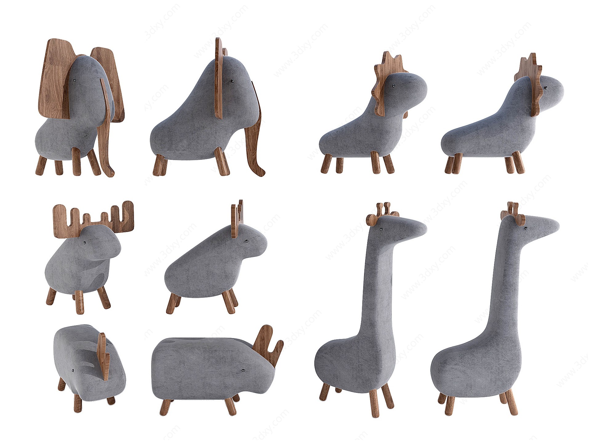 小动物卡通造型儿童椅3D模型