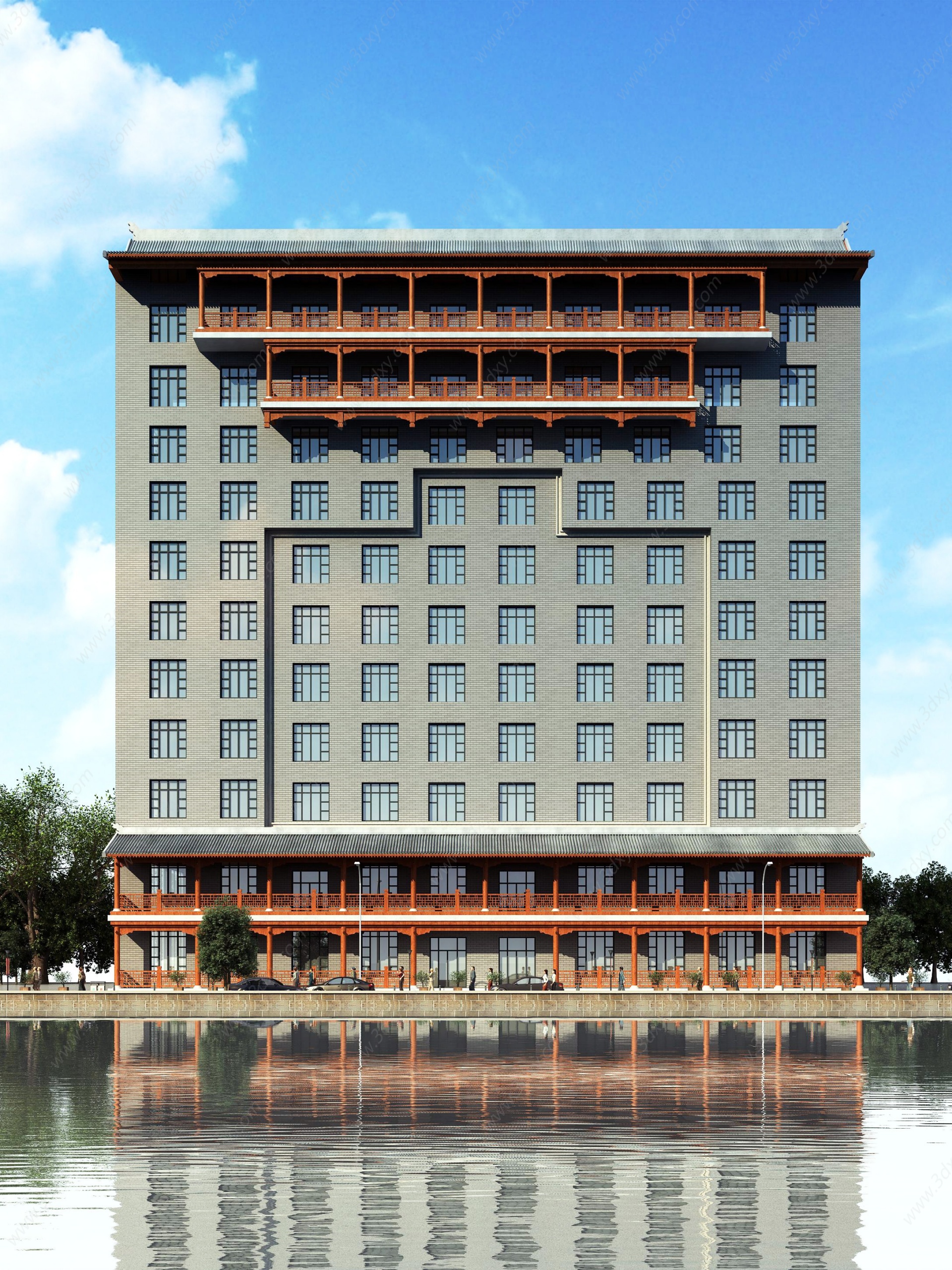 中式古建高层医院酒店3D模型