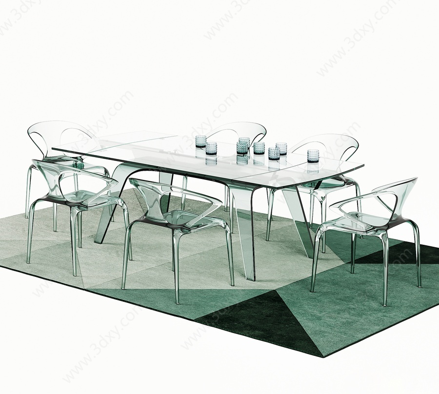 现代透明塑料餐桌椅3D模型