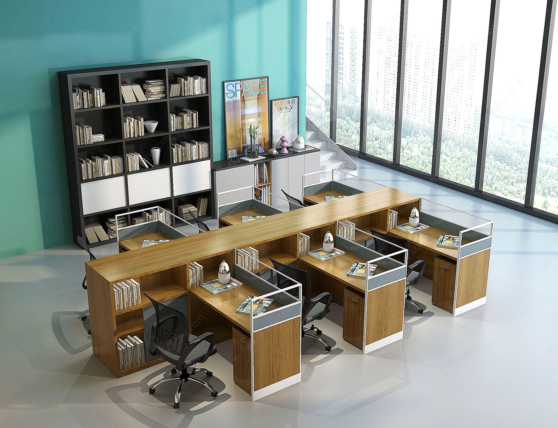 开敞办公办公桌椅3D模型