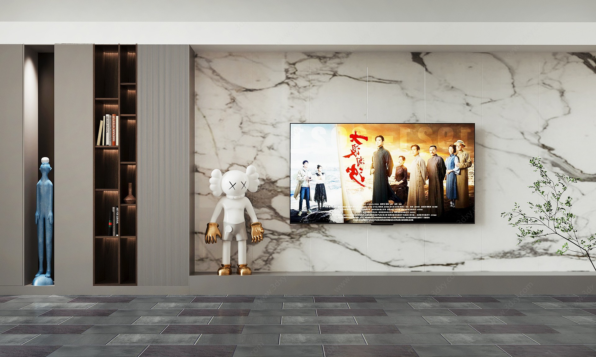 现代电视背景墙组合3D模型