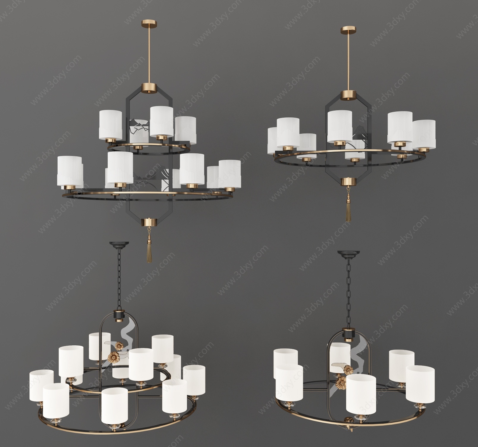 新中式吊灯客厅吊灯组合3D模型