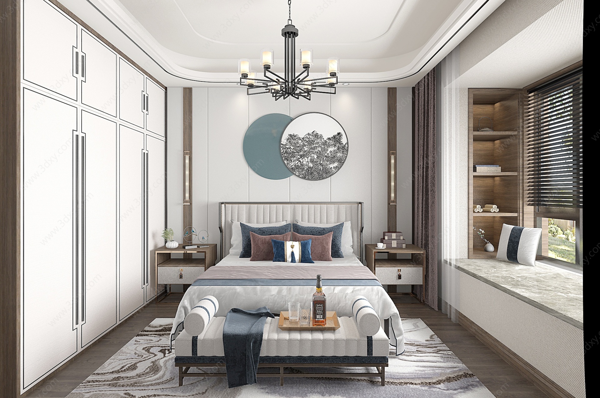 新中式轻奢新中式卧室3D模型