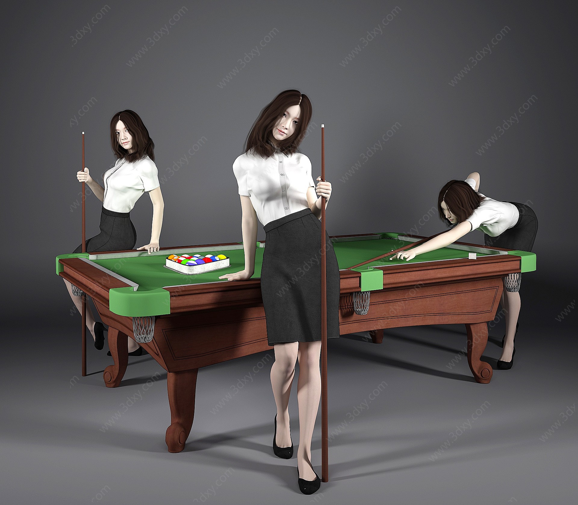 台球桌美女人物3D模型