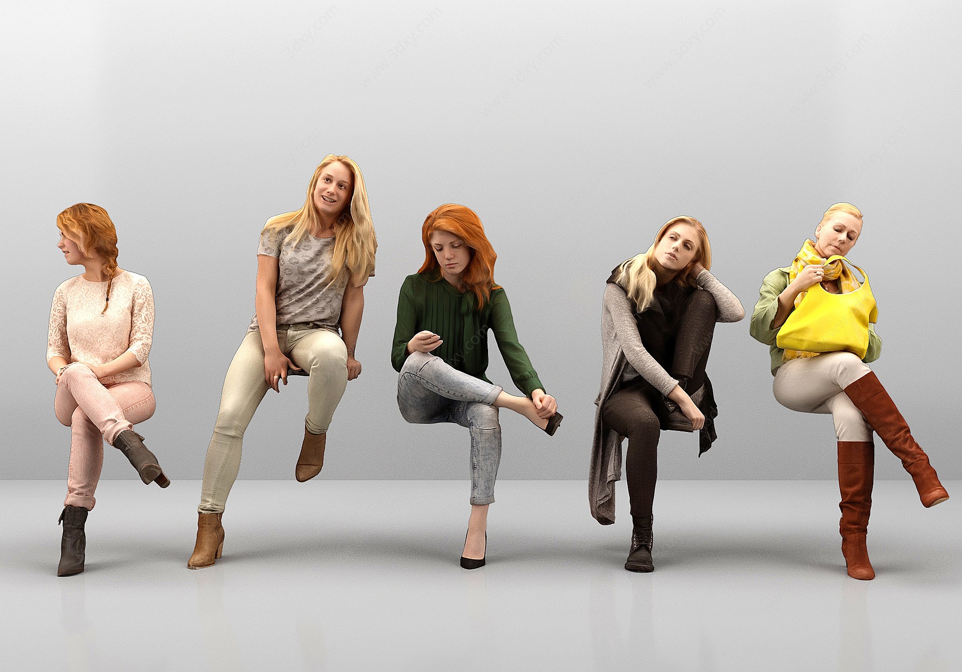 欧式坐姿休闲女人3D模型