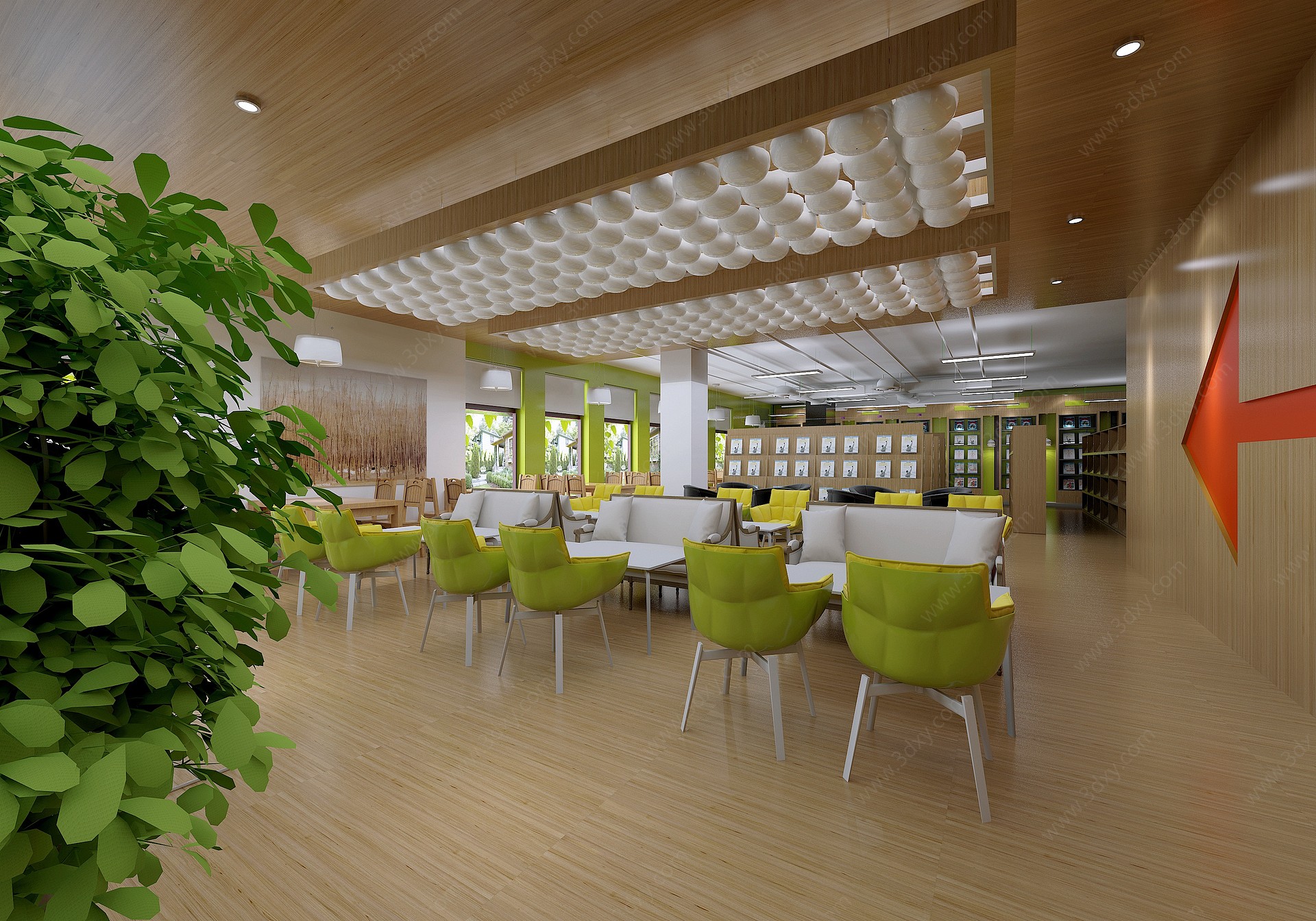 现代阅览室休息区3D模型