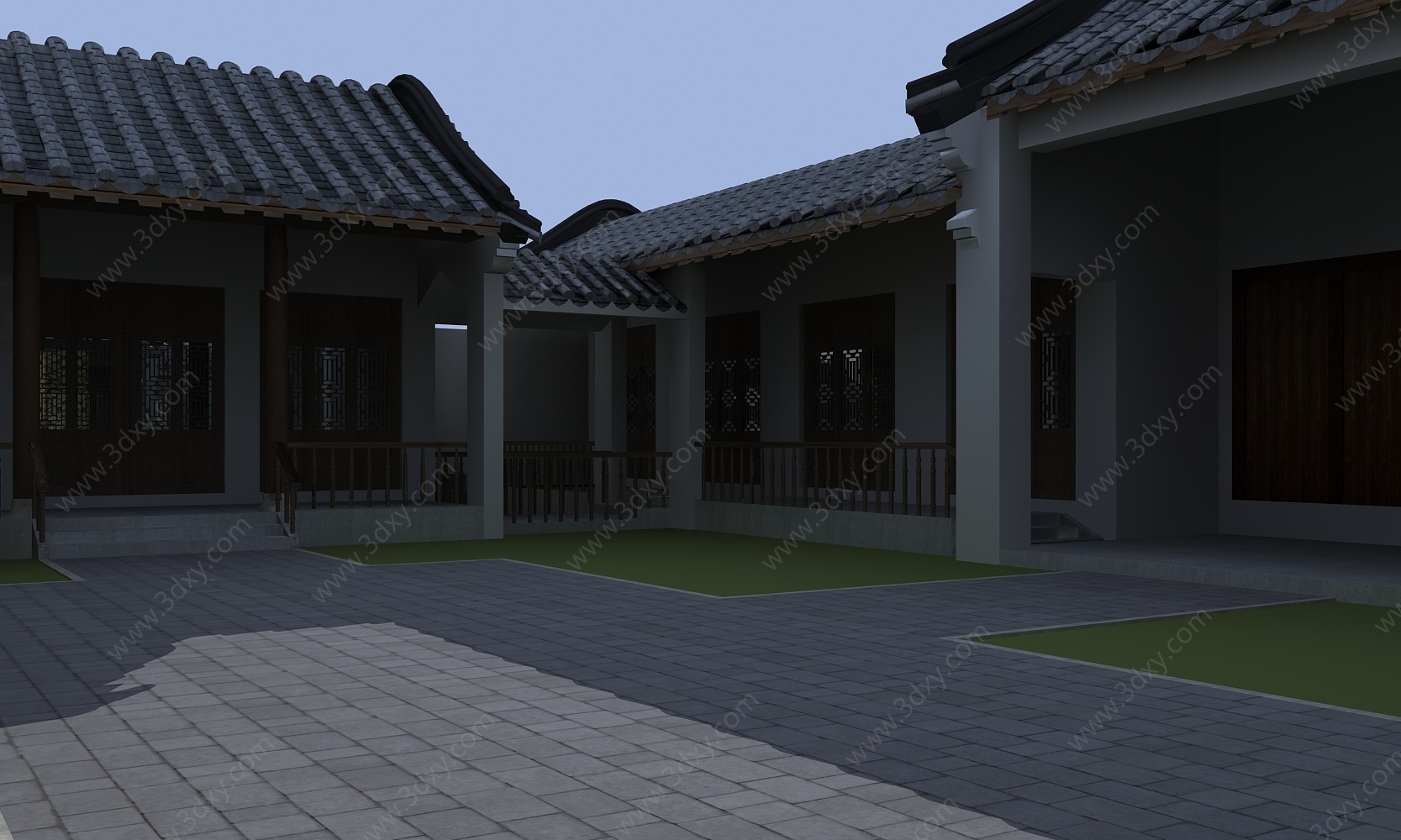 中式古建四合院全模3D模型