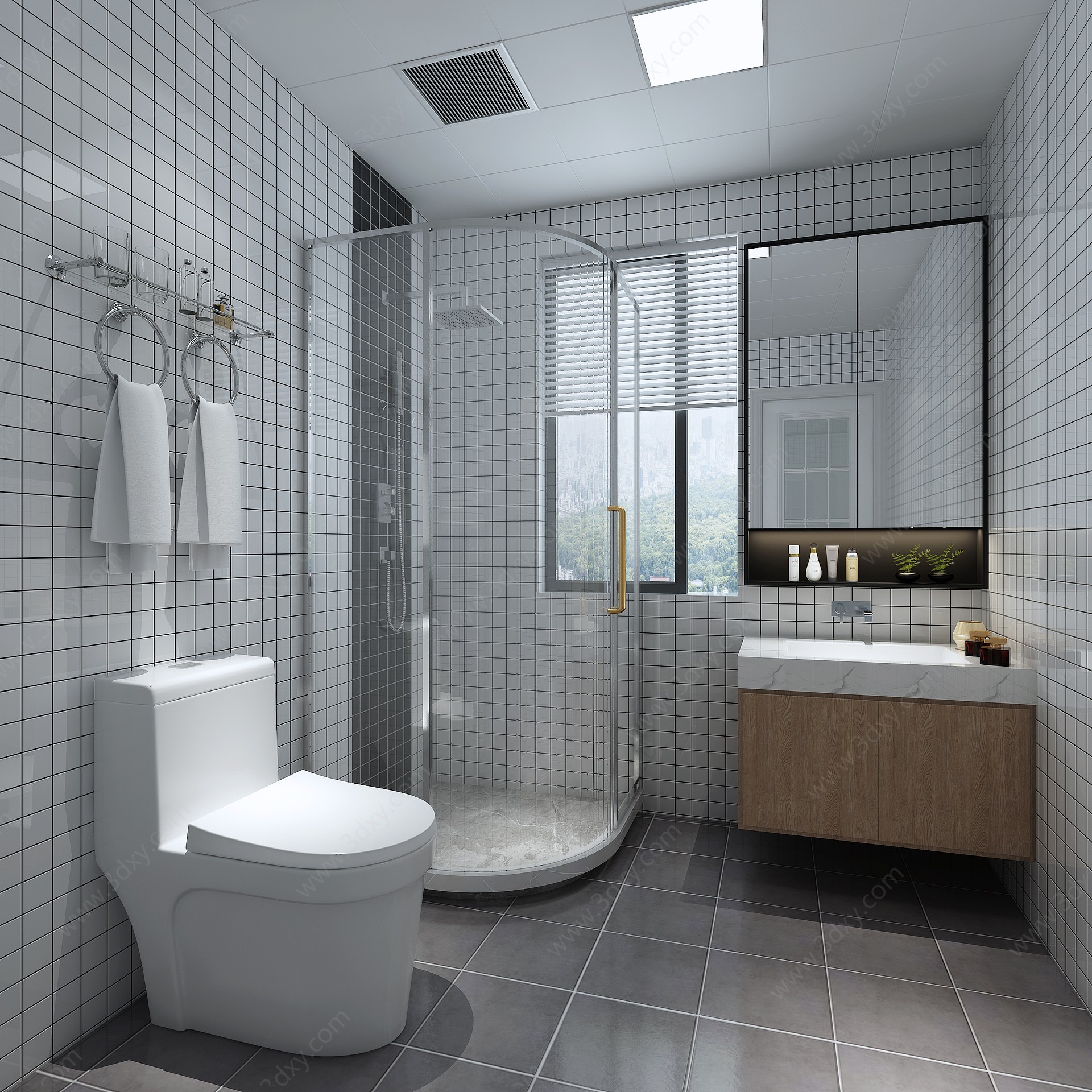 现代卫生间马桶浴室柜花洒3D模型