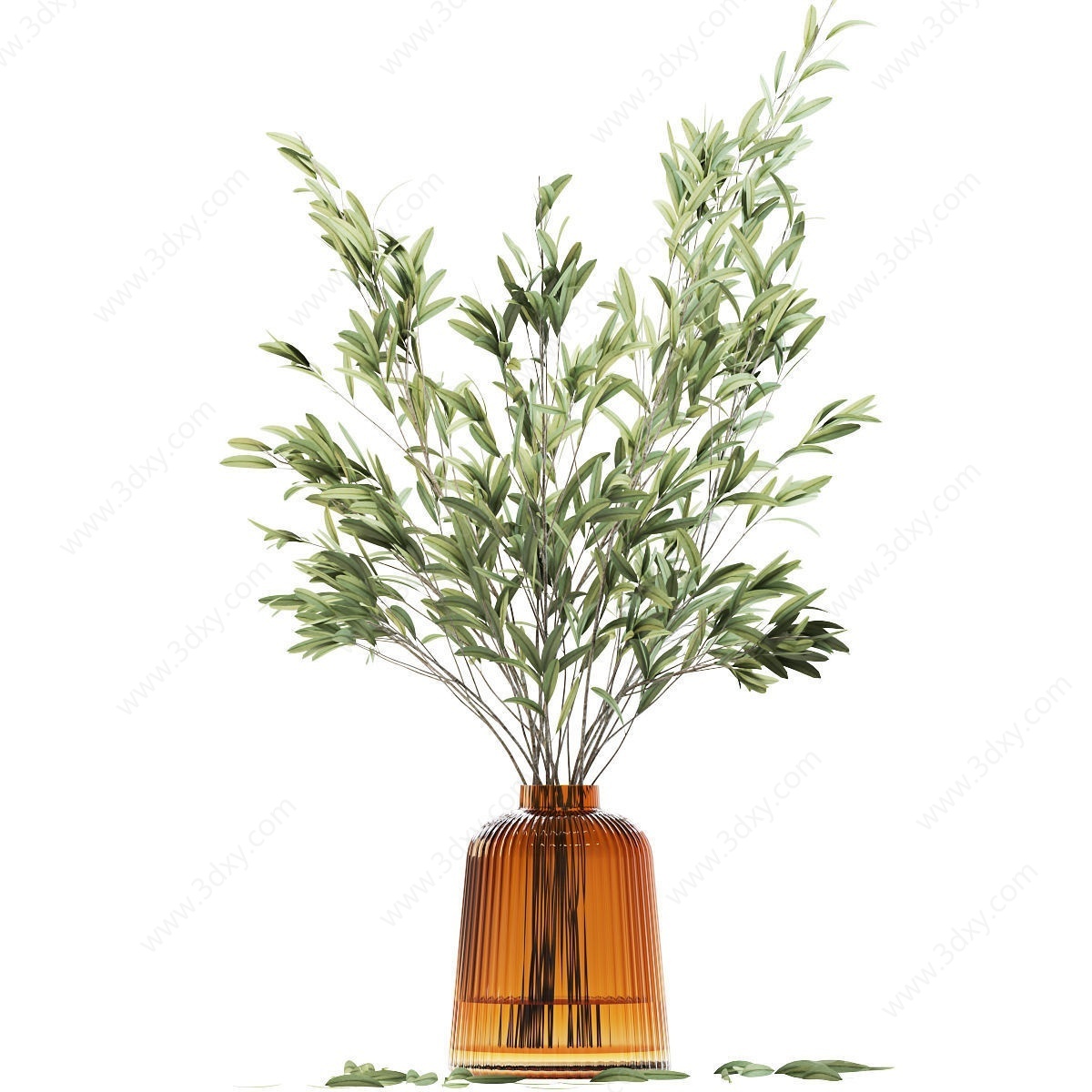 橄榄枝叶黄色玻璃花瓶3D模型