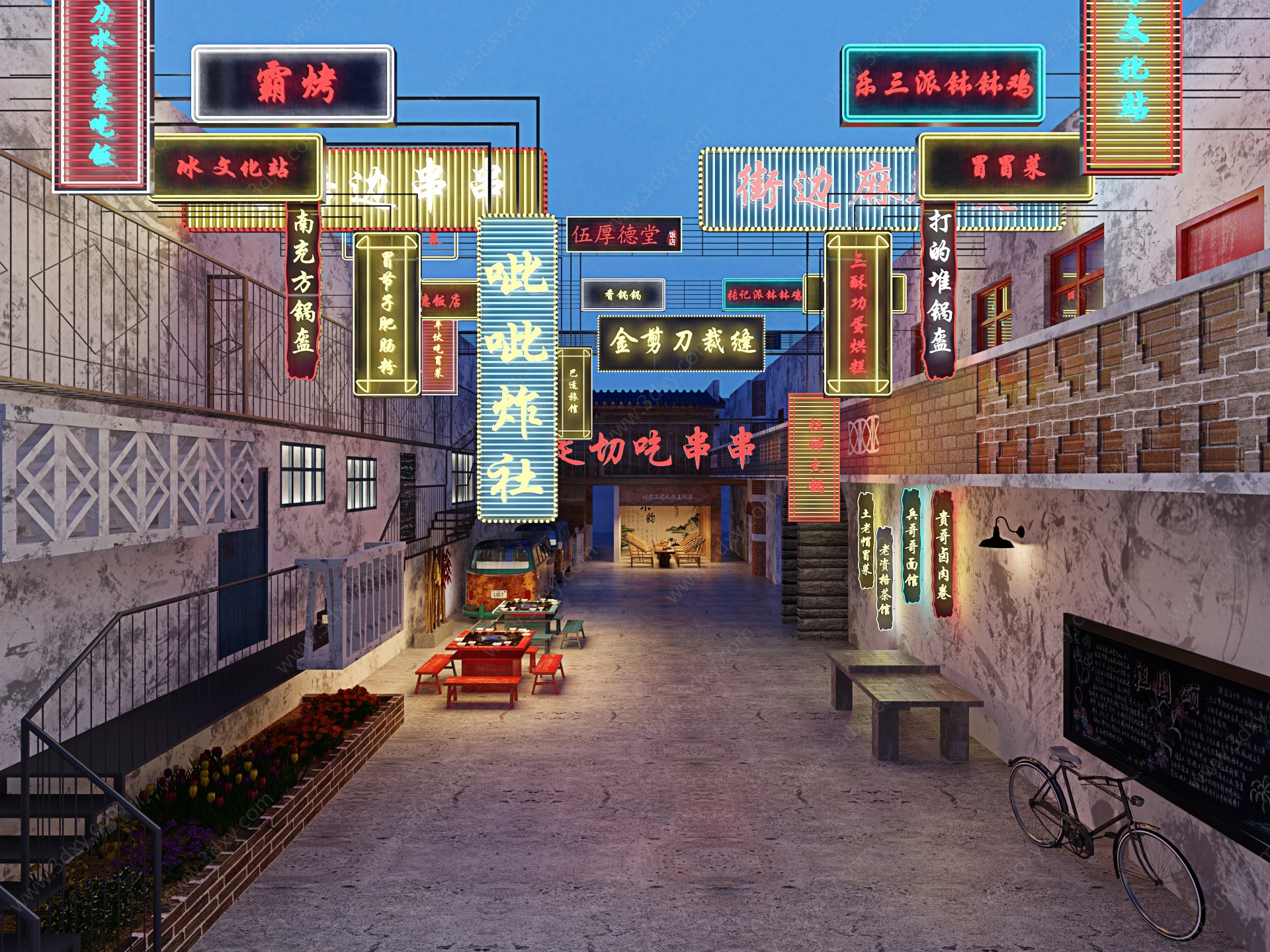 新中式复古商业街道3D模型