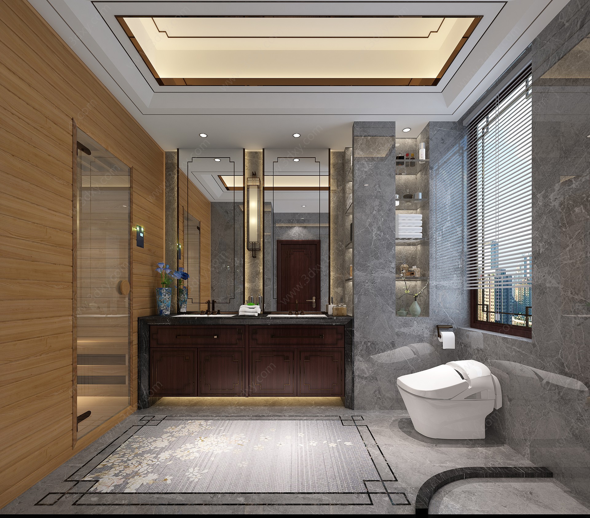 新中式卫生间汗蒸房淋浴间3D模型