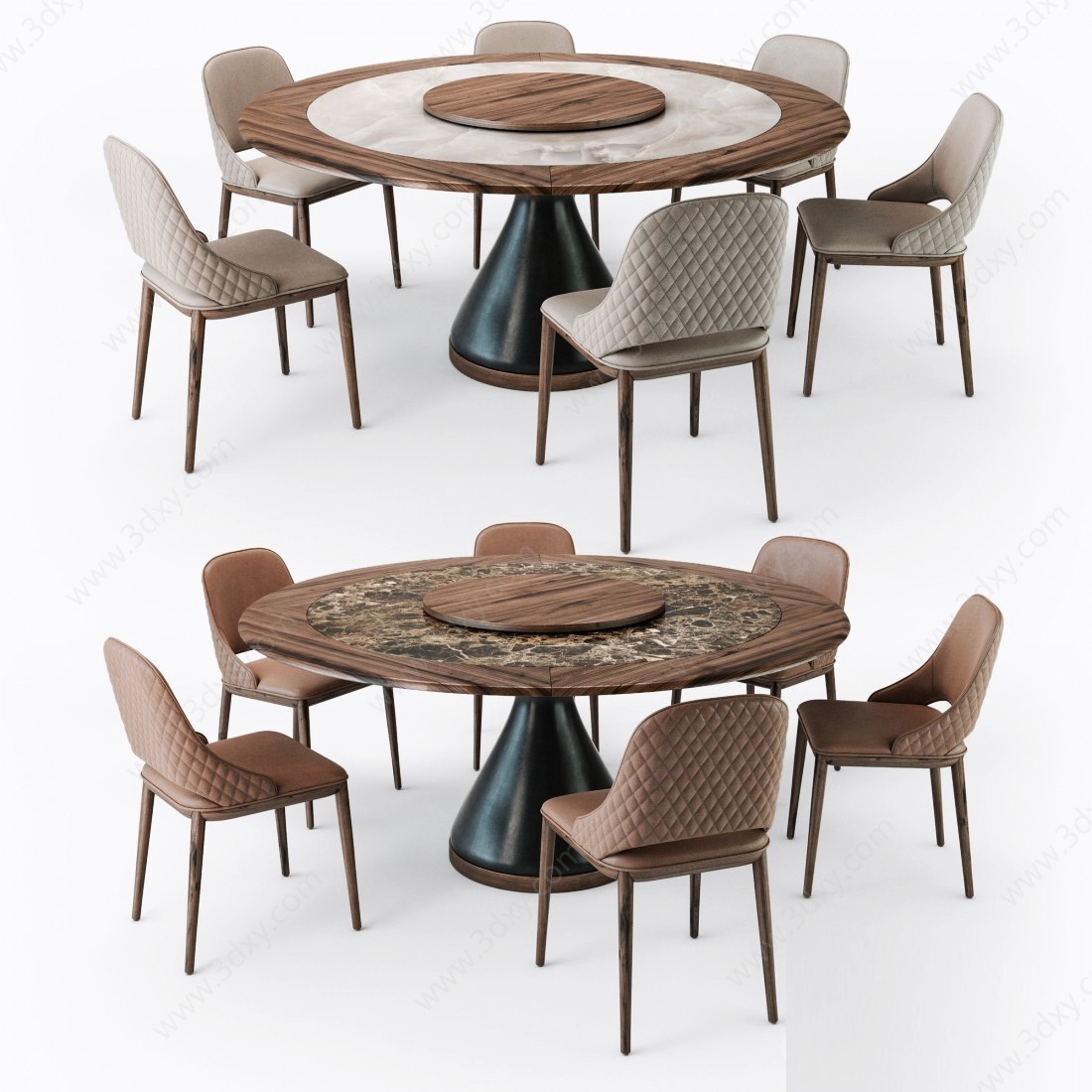轻奢皮革圆形餐桌椅3D模型