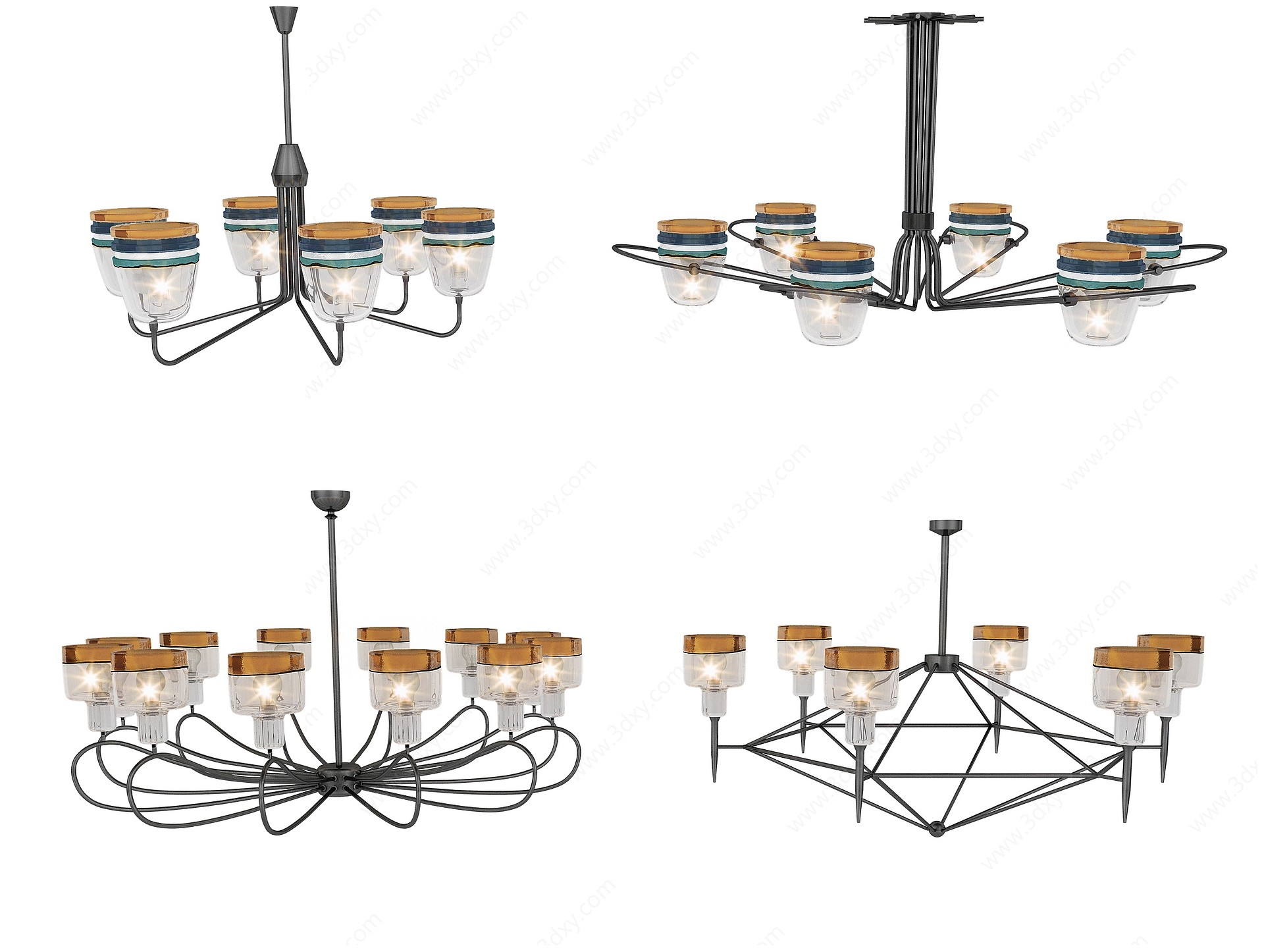 北欧工业风金属铁艺吊灯3D模型