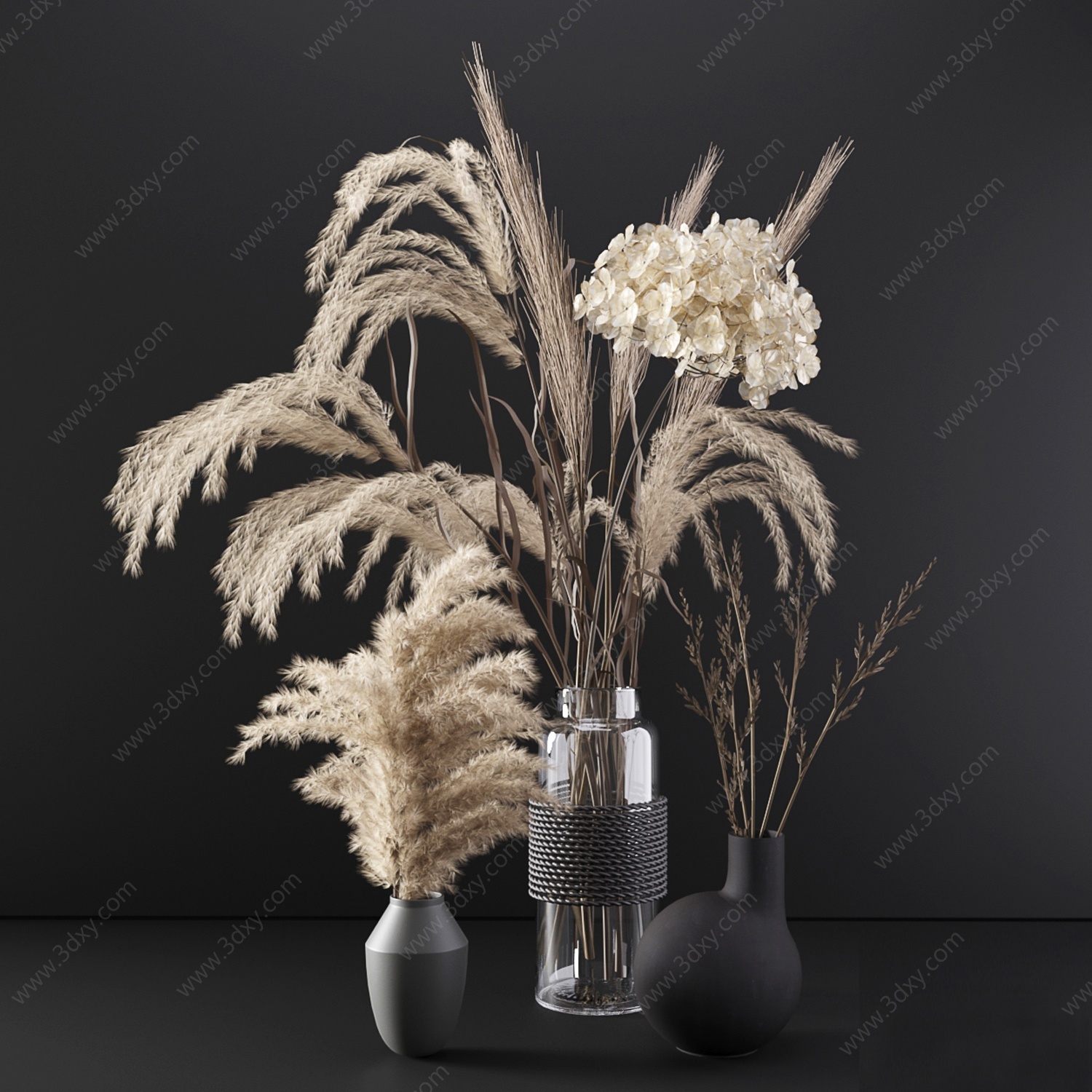 干燥植物稻草花瓶插花3D模型